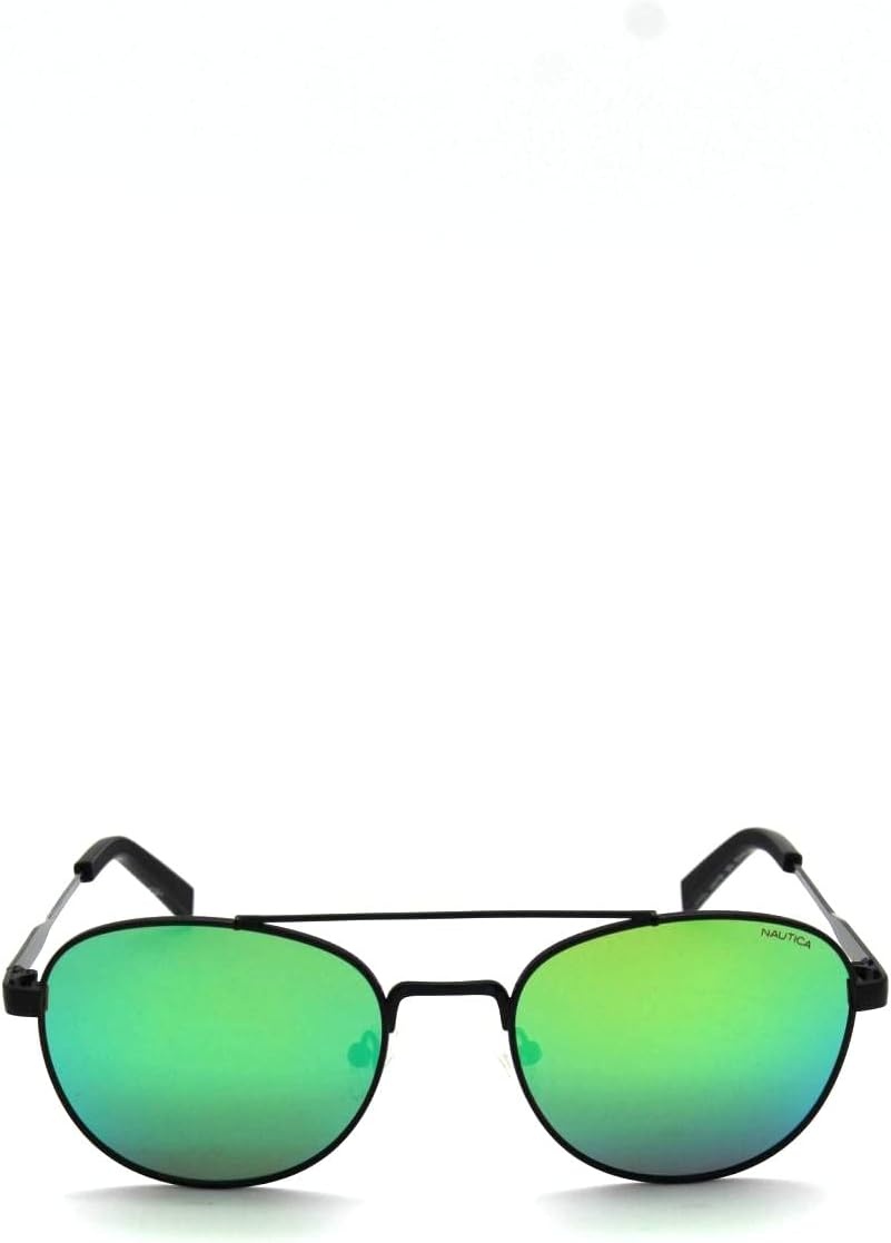 image:imageNautica Mens N4641sp Round SunglassesMatte BlackGreen Mirror Polarized