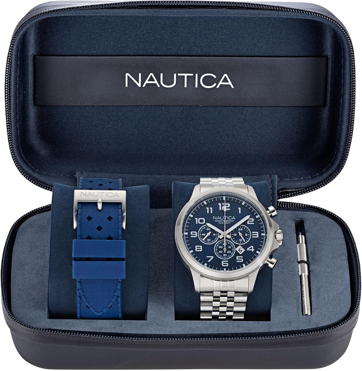 image:imageNautica Mens NCT Blue Ocean Chronograph WatchSilverBlueSilver