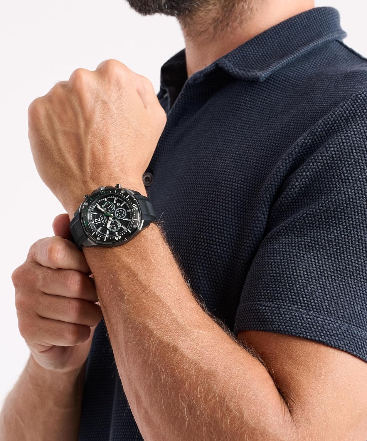 image:imageNautica Mens NCT Blue Sail Chronograph WatchBlack SiliconeBlackBlack