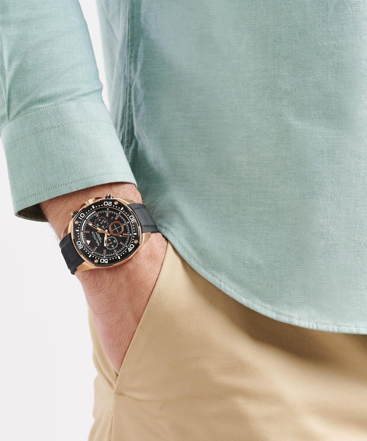 image:imageNautica Mens NCT Blue Sail Chronograph WatchBlackBlackRose Gold