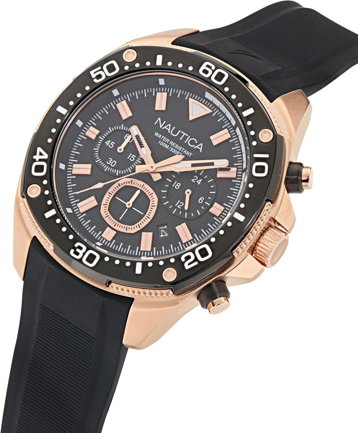 image:imageNautica Mens NCT Blue Sail Chronograph WatchBlackBlackRose Gold