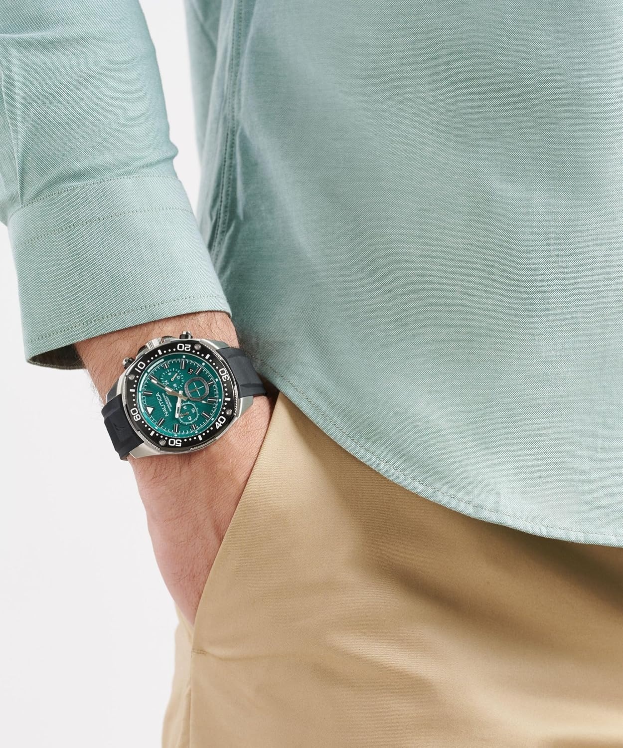 image:imageNautica Mens NCT Blue Sail Chronograph WatchBlackGreenSilver