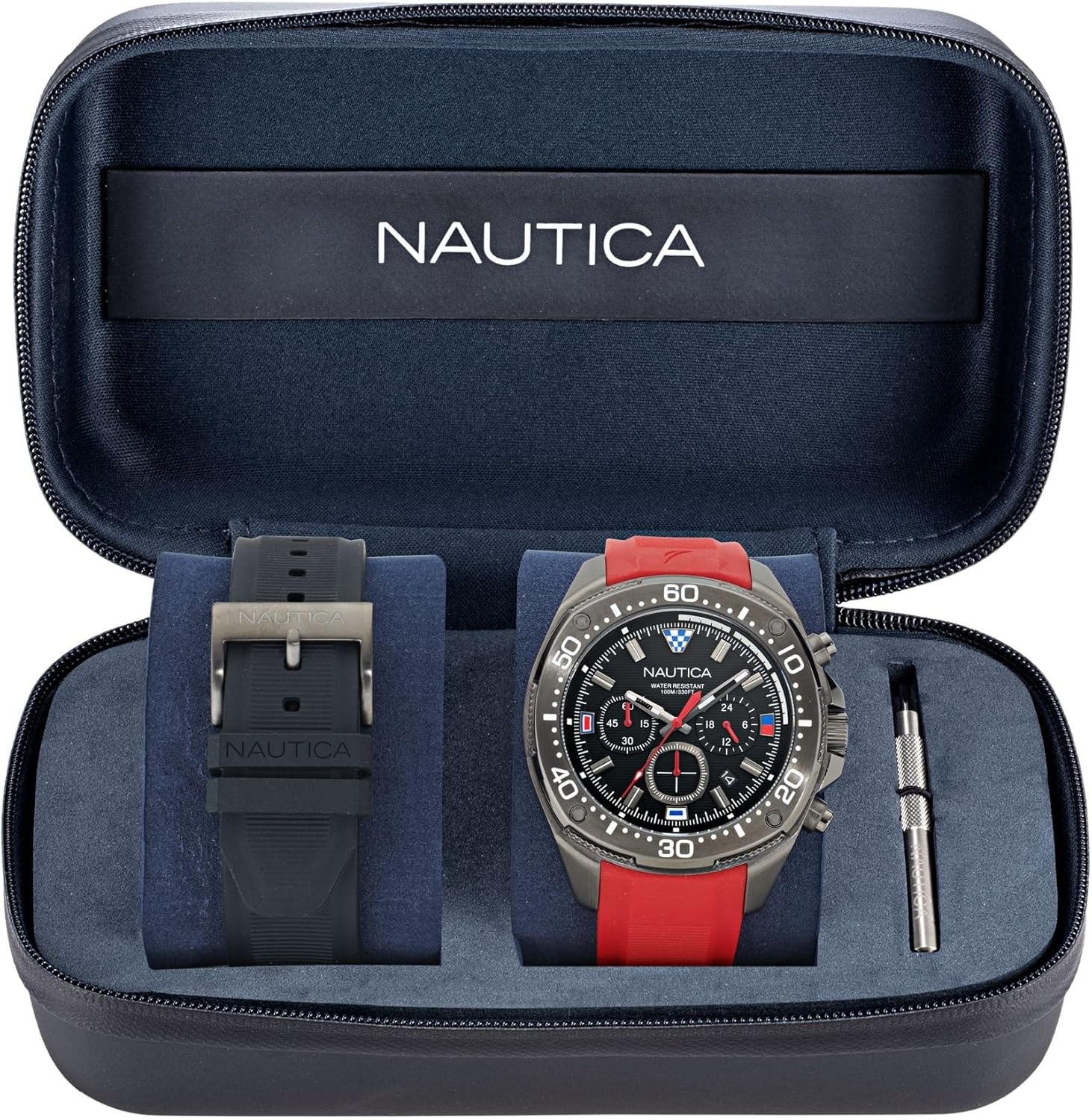 image:imageNautica Mens NCT Blue Sail Chronograph WatchBlackRedBlackGunmetal