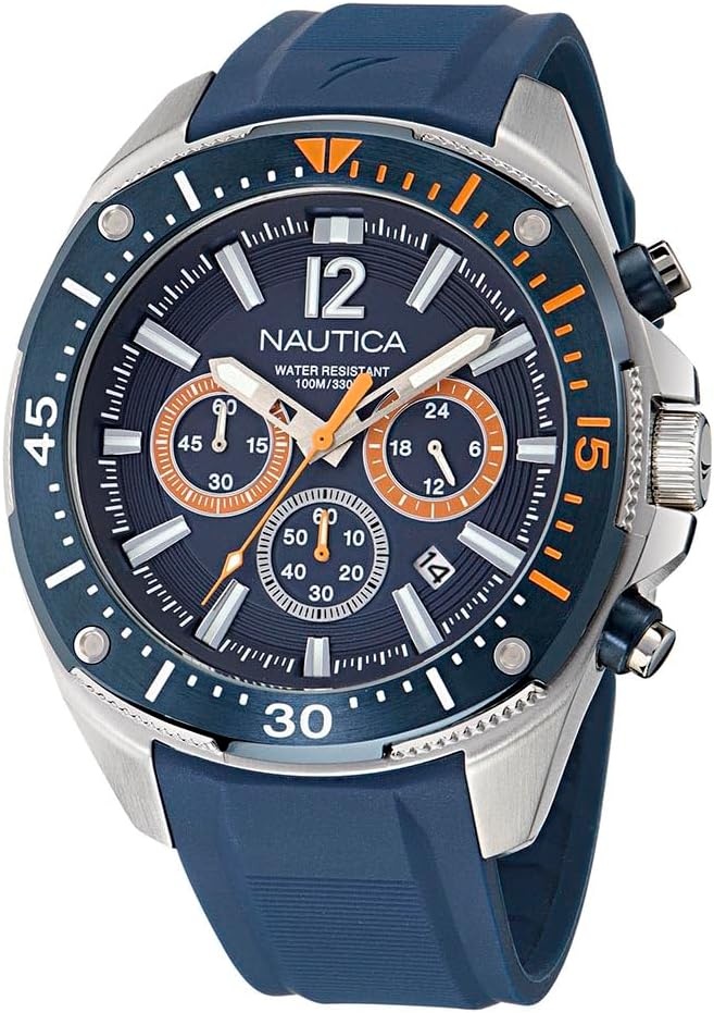 image:imageNautica Mens NCT Blue Sail Chronograph WatchBlueOrangeBlueSilver