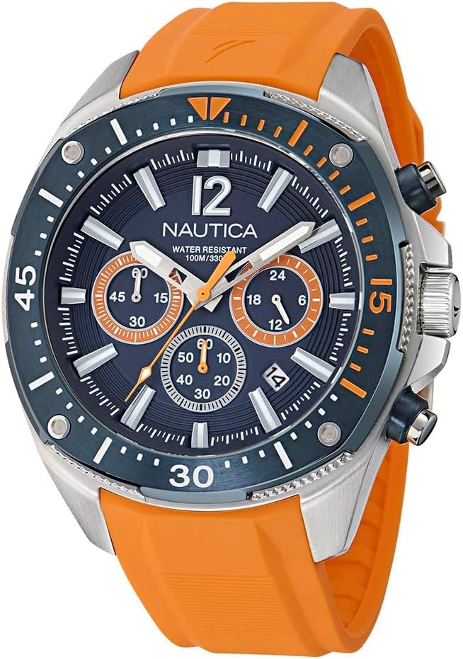 image:imageNautica Mens NCT Blue Sail Chronograph WatchBlueOrangeBlueSilver