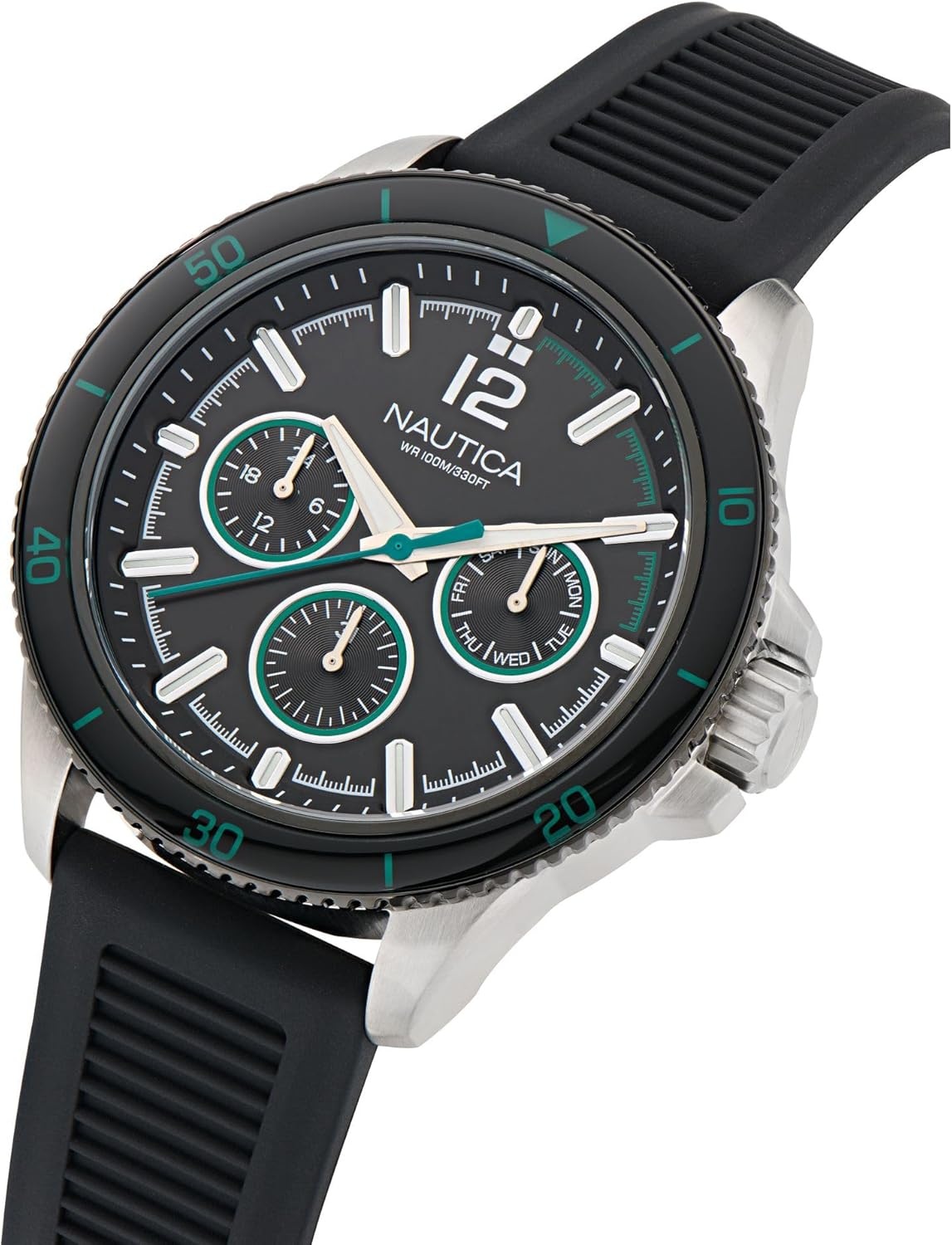 image:imageNautica Mens NCT Windrose 46mm WatchBlackBlack GreenSilver