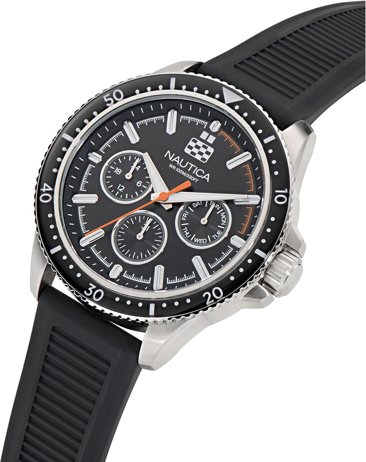 image:imageNautica Mens NCT Windrose 46mm WatchBlackBlackSilver