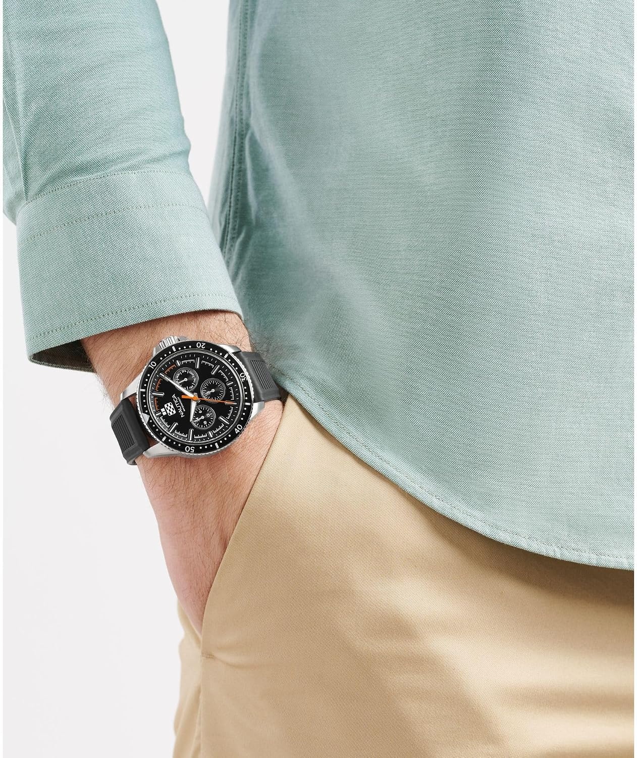 image:imageNautica Mens NCT Windrose 46mm WatchBlackBlackSilver