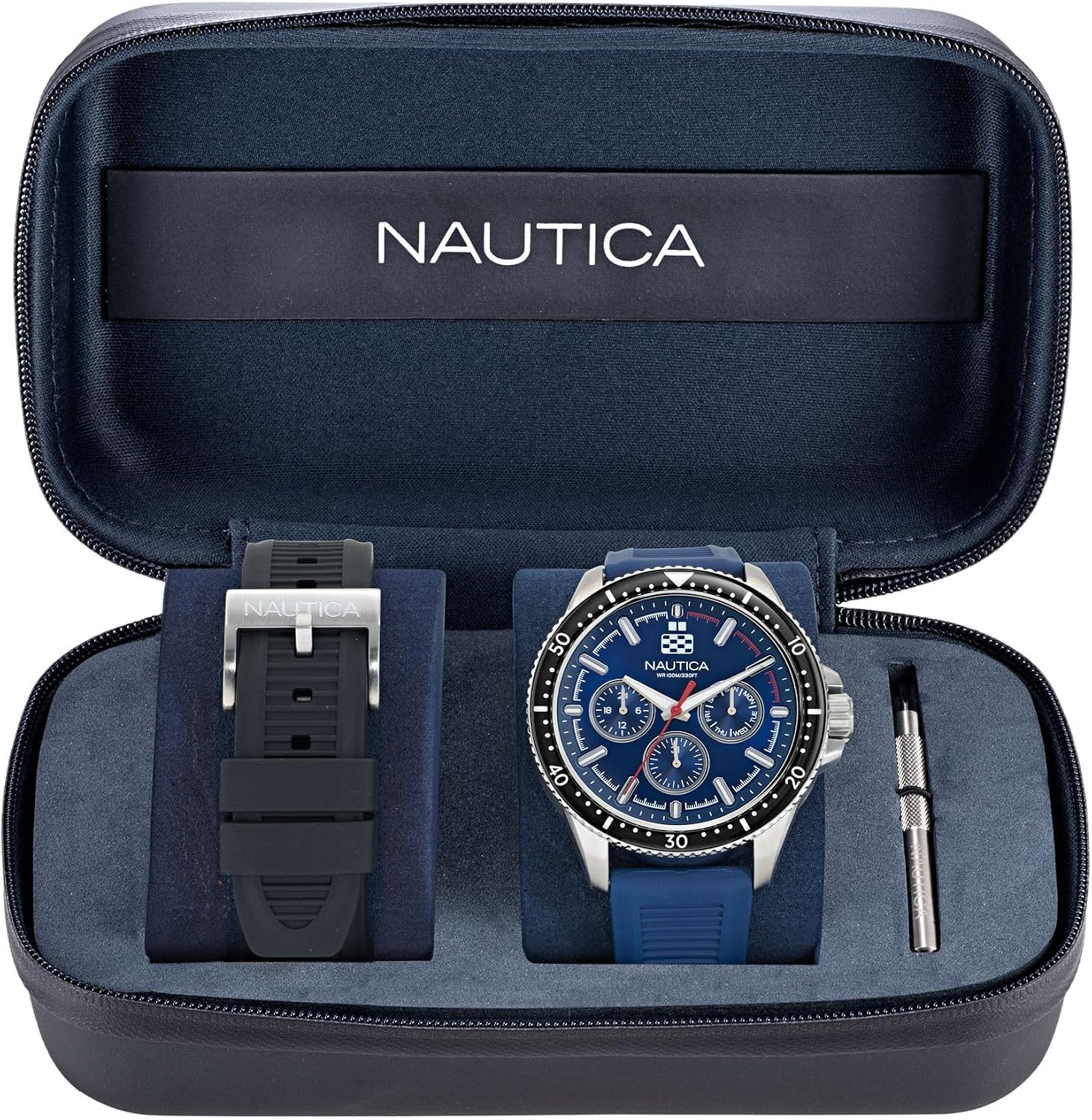 image:imageNautica Mens NCT Windrose 46mm WatchBlueBlackBlueSilver