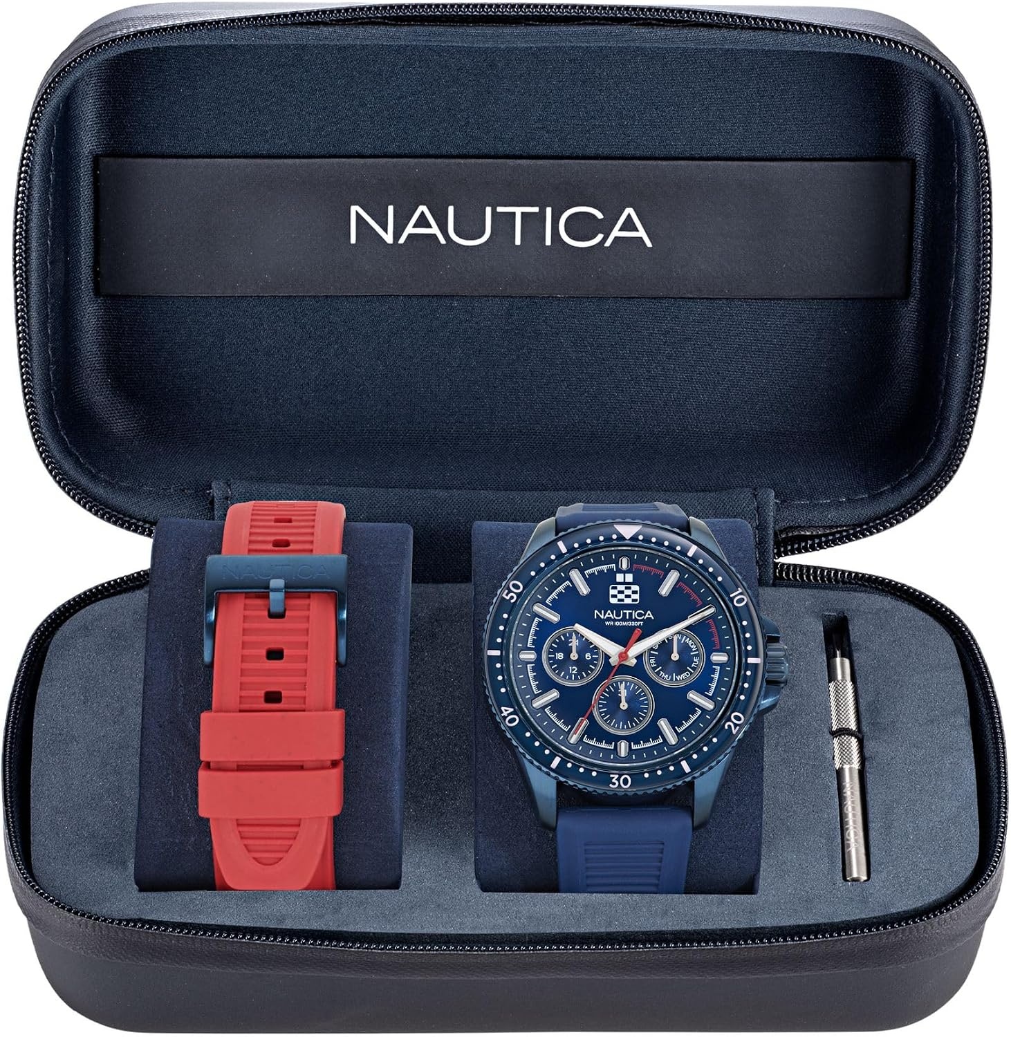 image:imageNautica Mens NCT Windrose 46mm WatchBlueRedBlueBlue