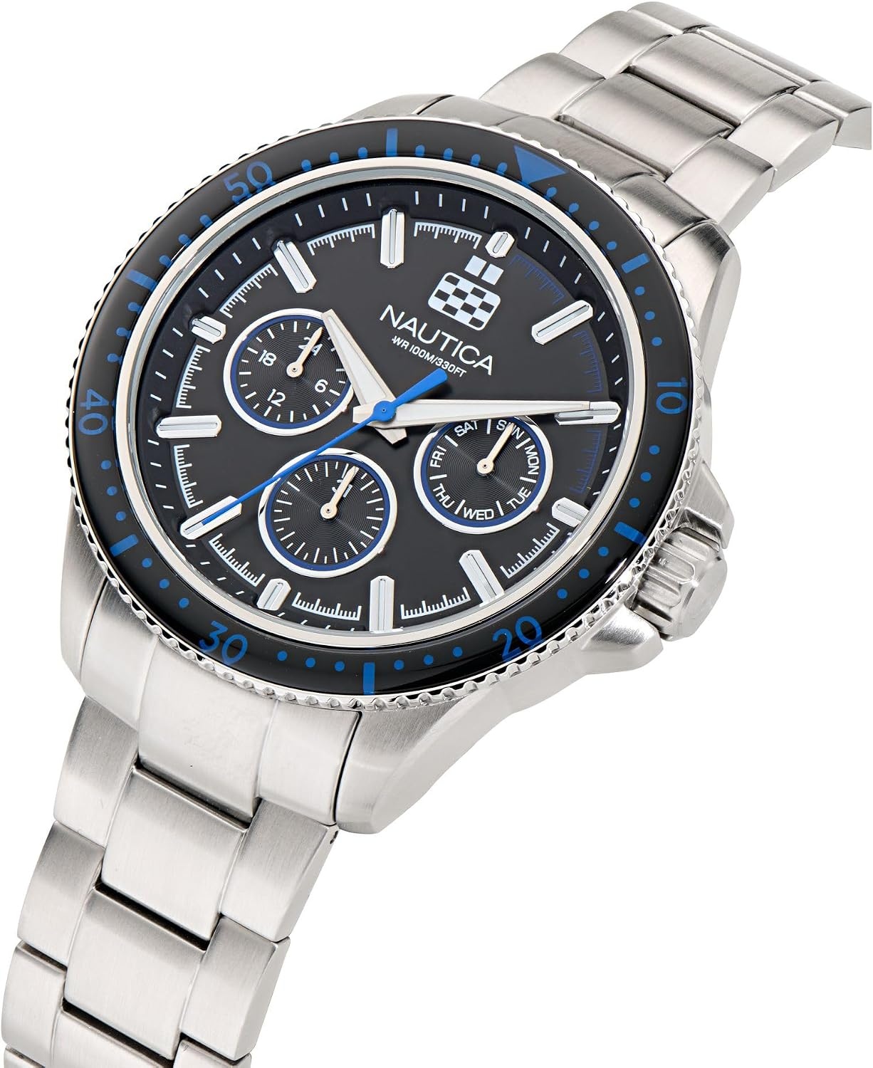 image:imageNautica Mens NCT Windrose 46mm WatchSilverBlackSilver
