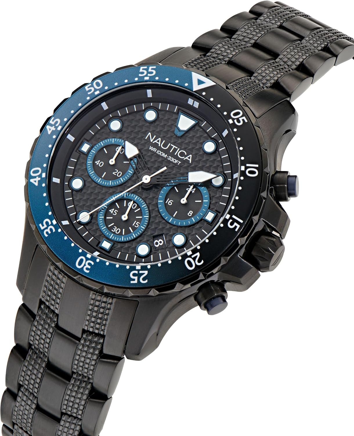 image:imageNautica Mens NST Chronograph 44mm WatchBlackBlackBlack