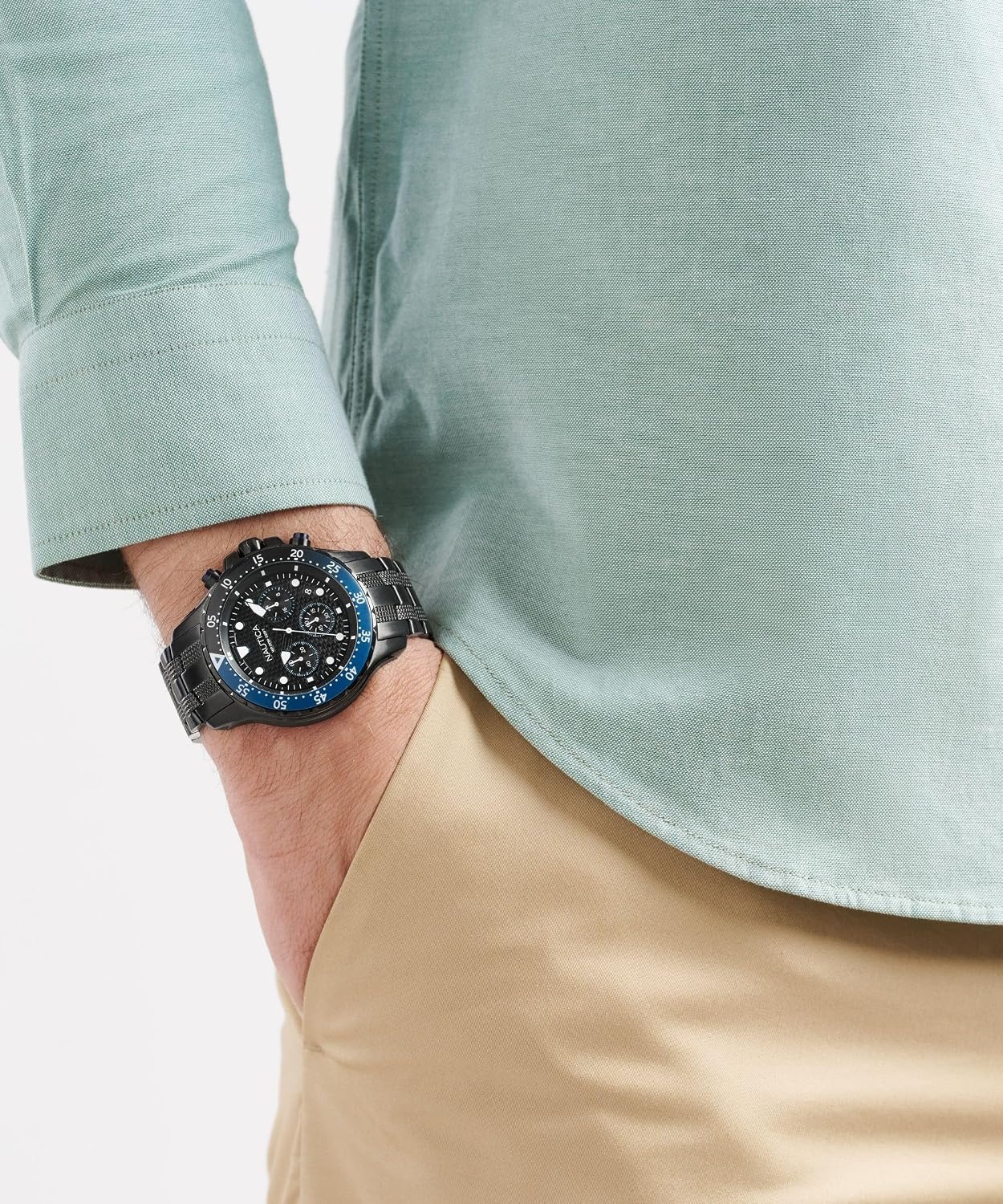 image:imageNautica Mens NST Chronograph 44mm WatchBlackBlackBlack