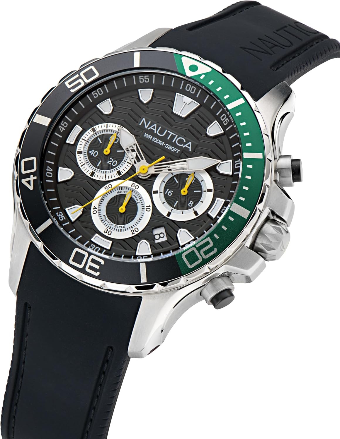 image:imageNautica Mens NST Chronograph 44mm WatchBlackBlackSilver