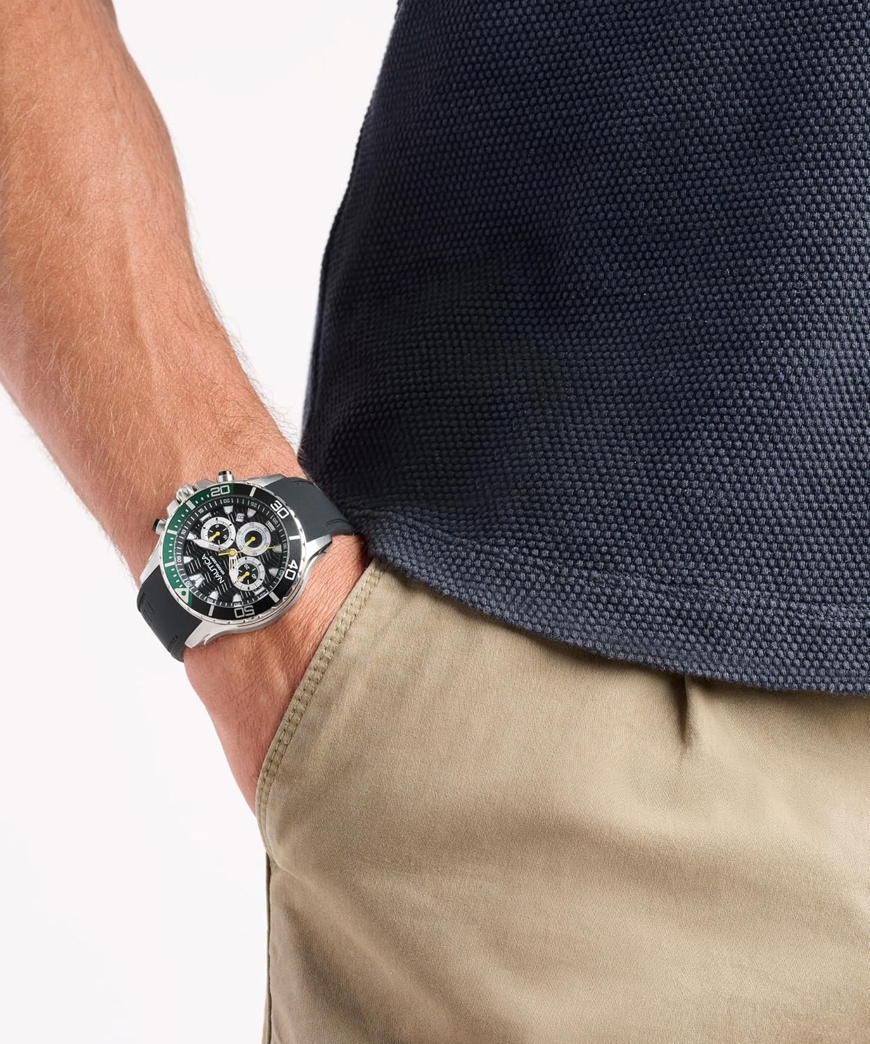 image:imageNautica Mens NST Chronograph 44mm WatchBlackBlackSilver
