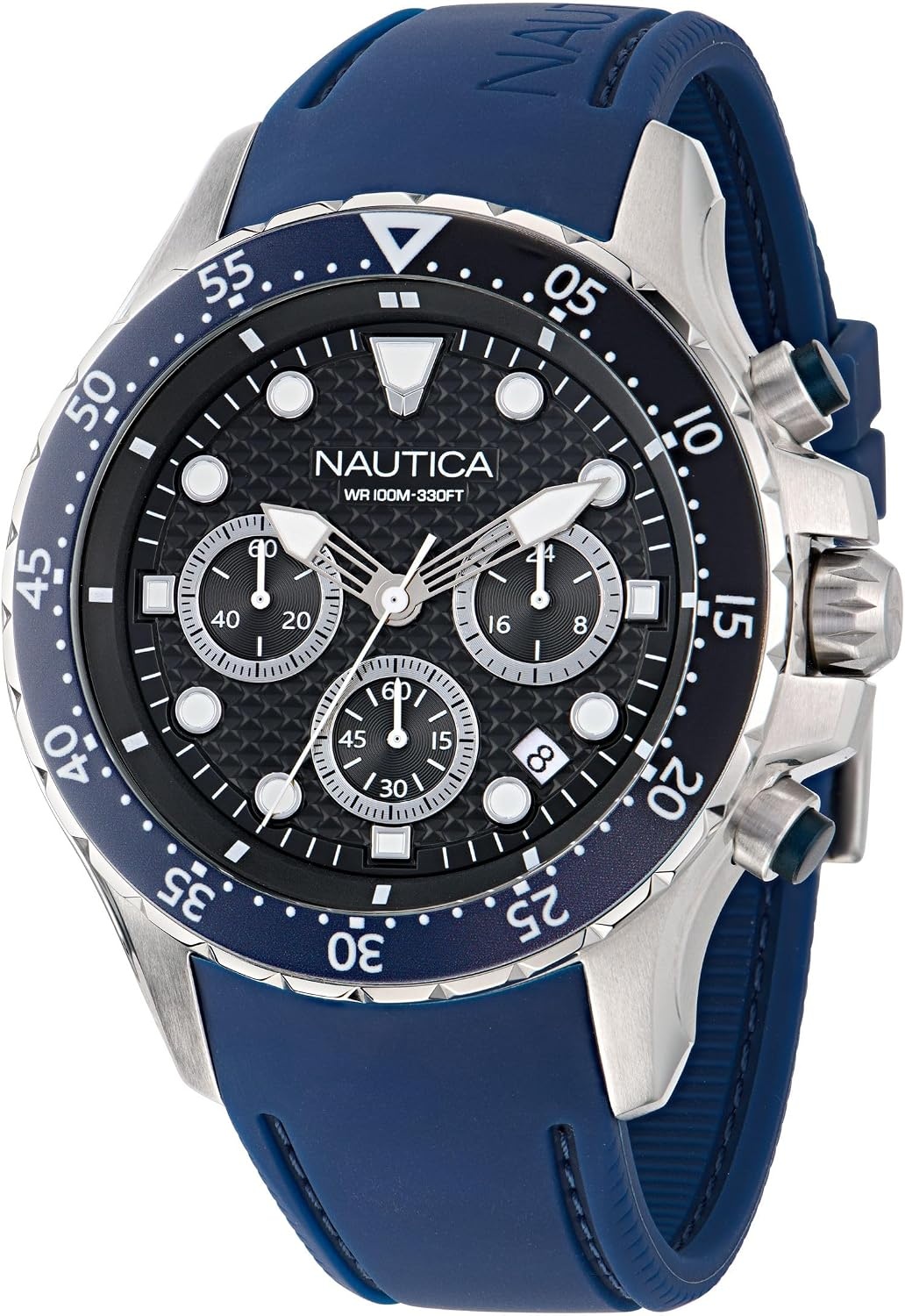 image:imageNautica Mens NST Chronograph 44mm WatchBlackBlueBlackSilver