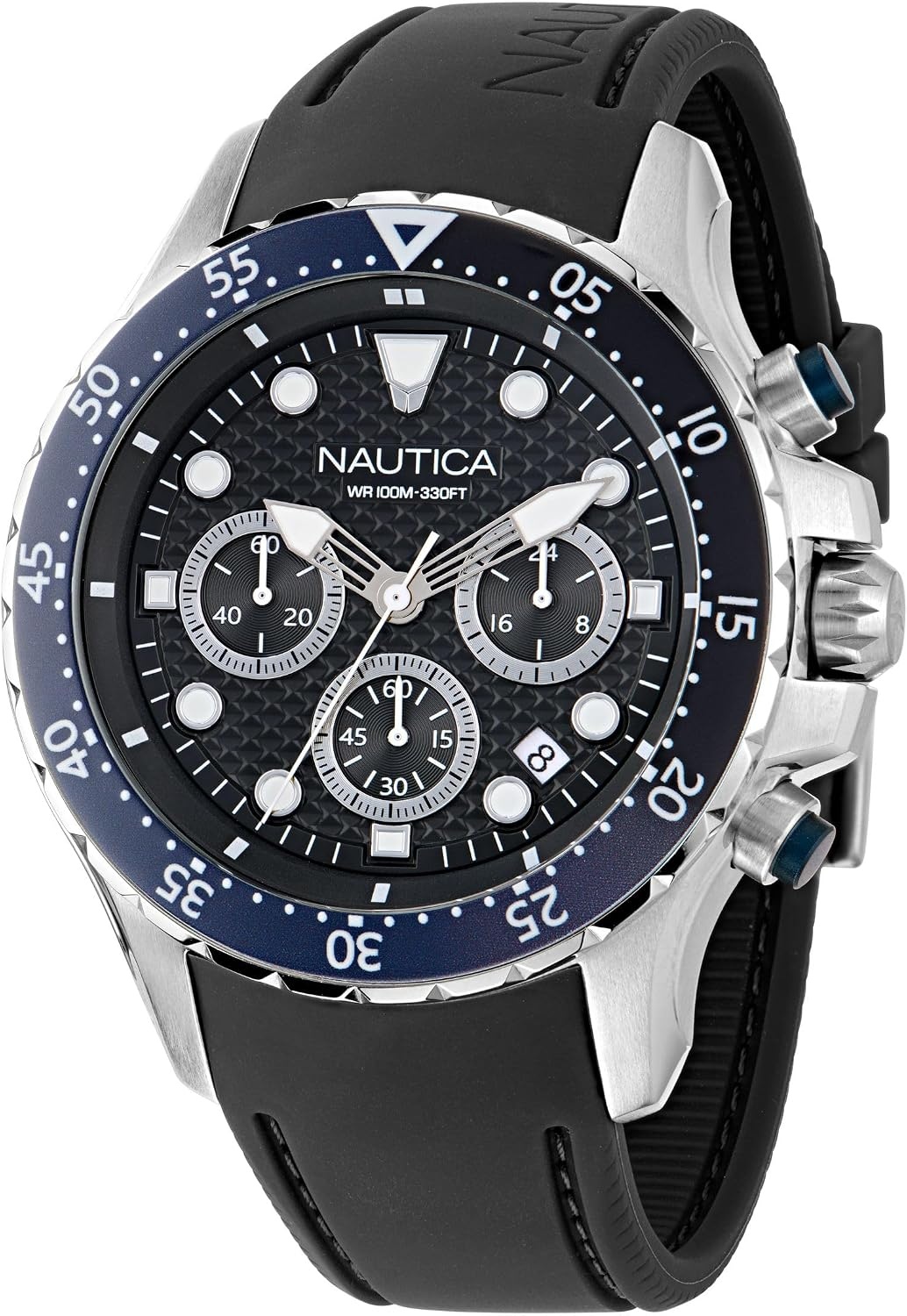 image:imageNautica Mens NST Chronograph 44mm WatchBlackBlueBlackSilver