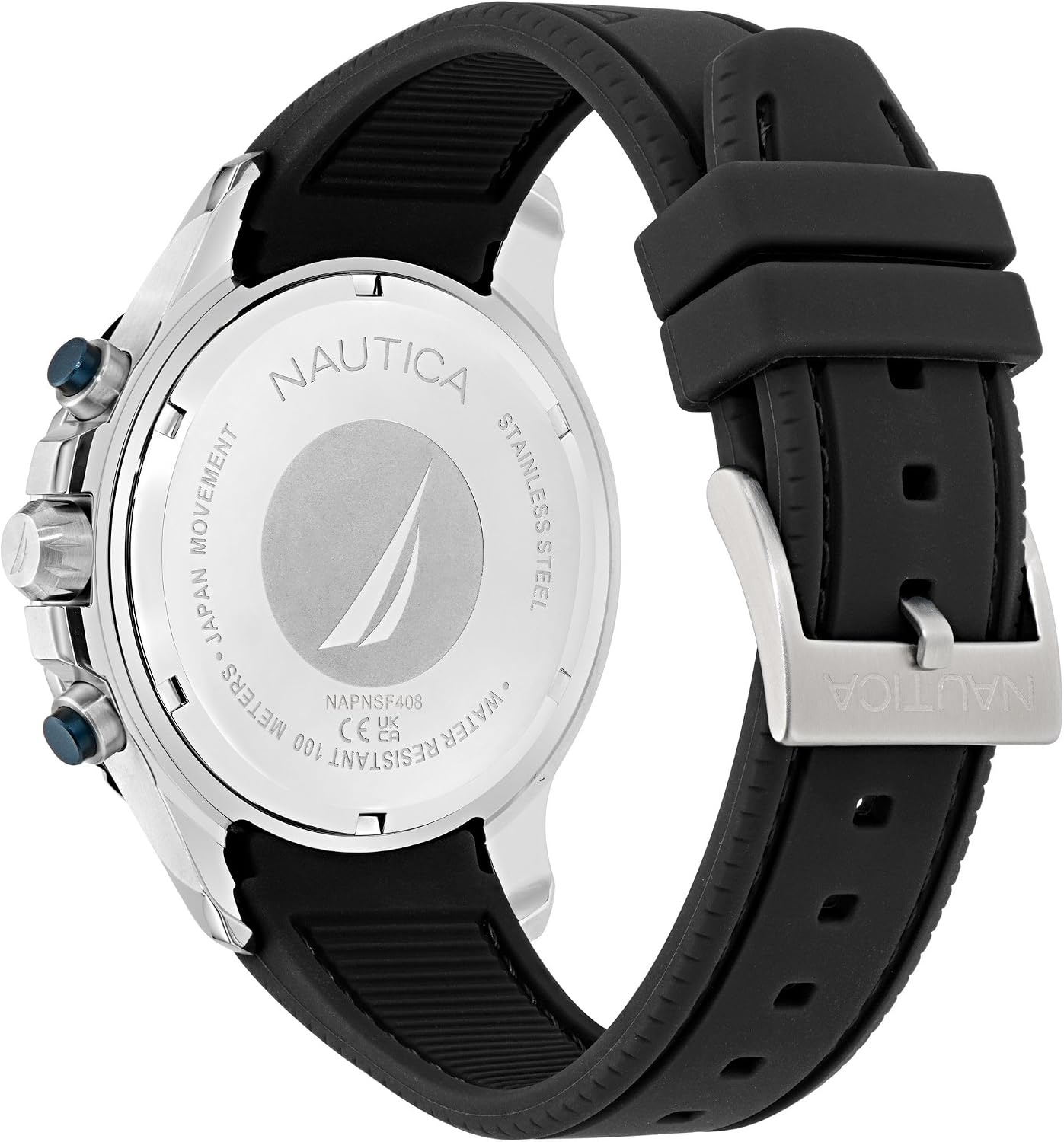image:imageNautica Mens NST Chronograph 44mm WatchBlackBlueBlackSilver