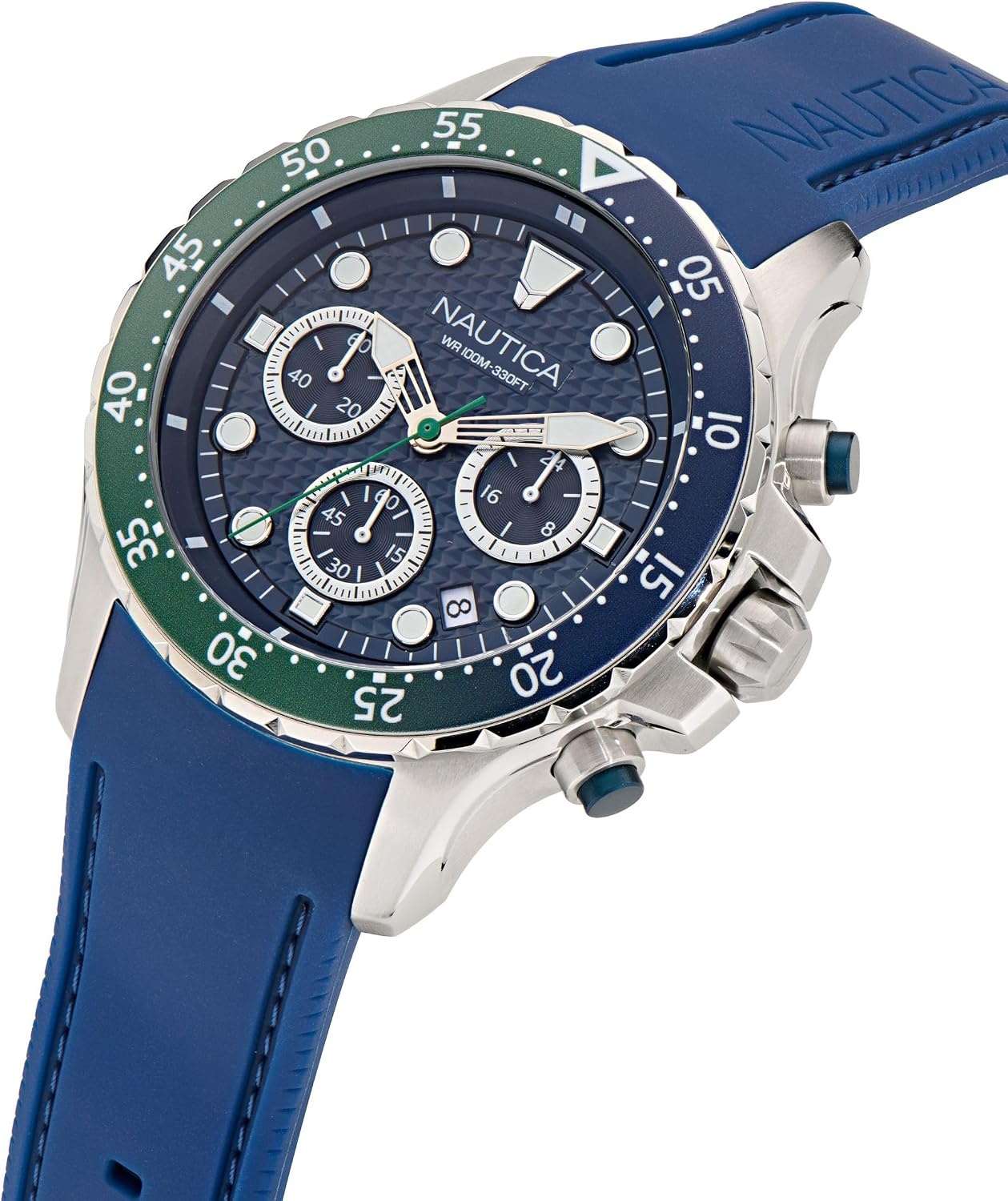 image:imageNautica Mens NST Chronograph 44mm WatchBlueBlueGreenSilver