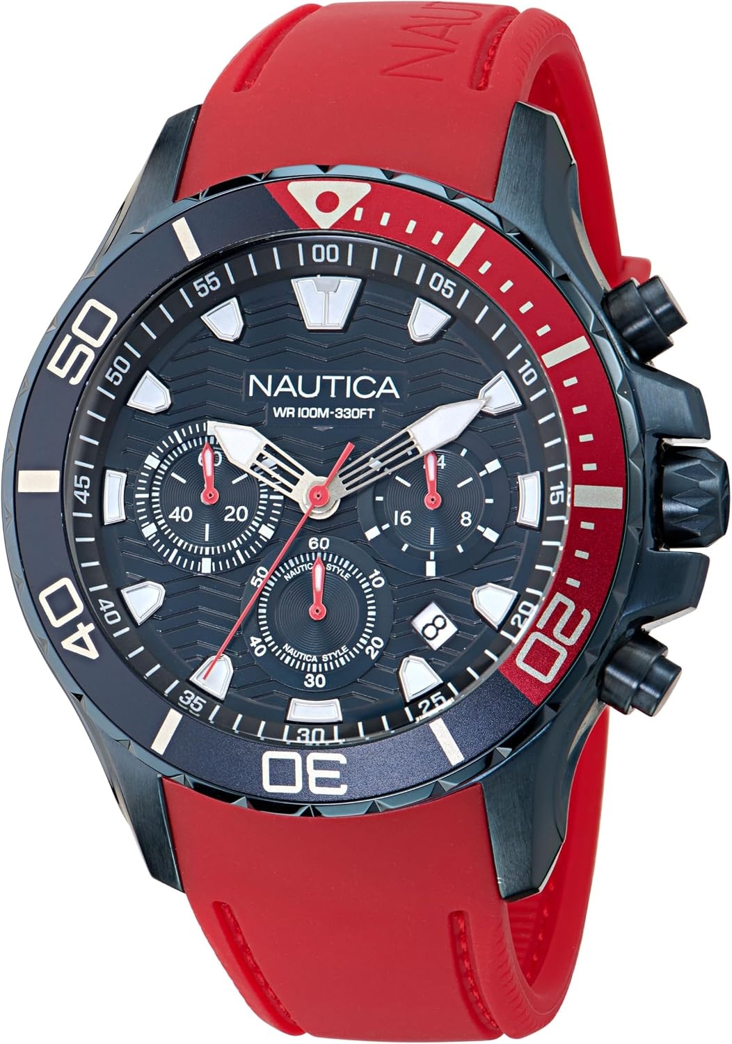 image:imageNautica Mens NST Chronograph 44mm WatchBlueRedBlueBlue