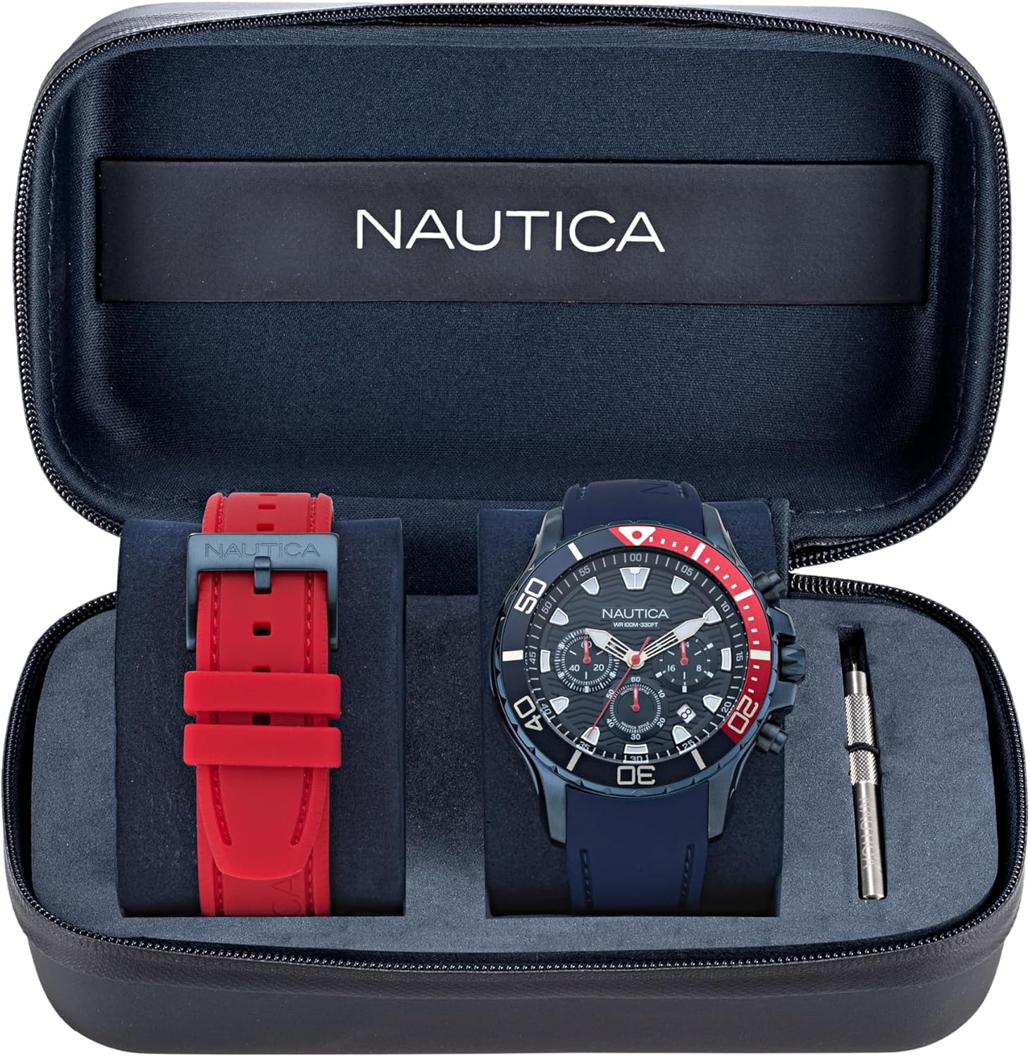 image:imageNautica Mens NST Chronograph 44mm WatchBlueRedBlueBlue