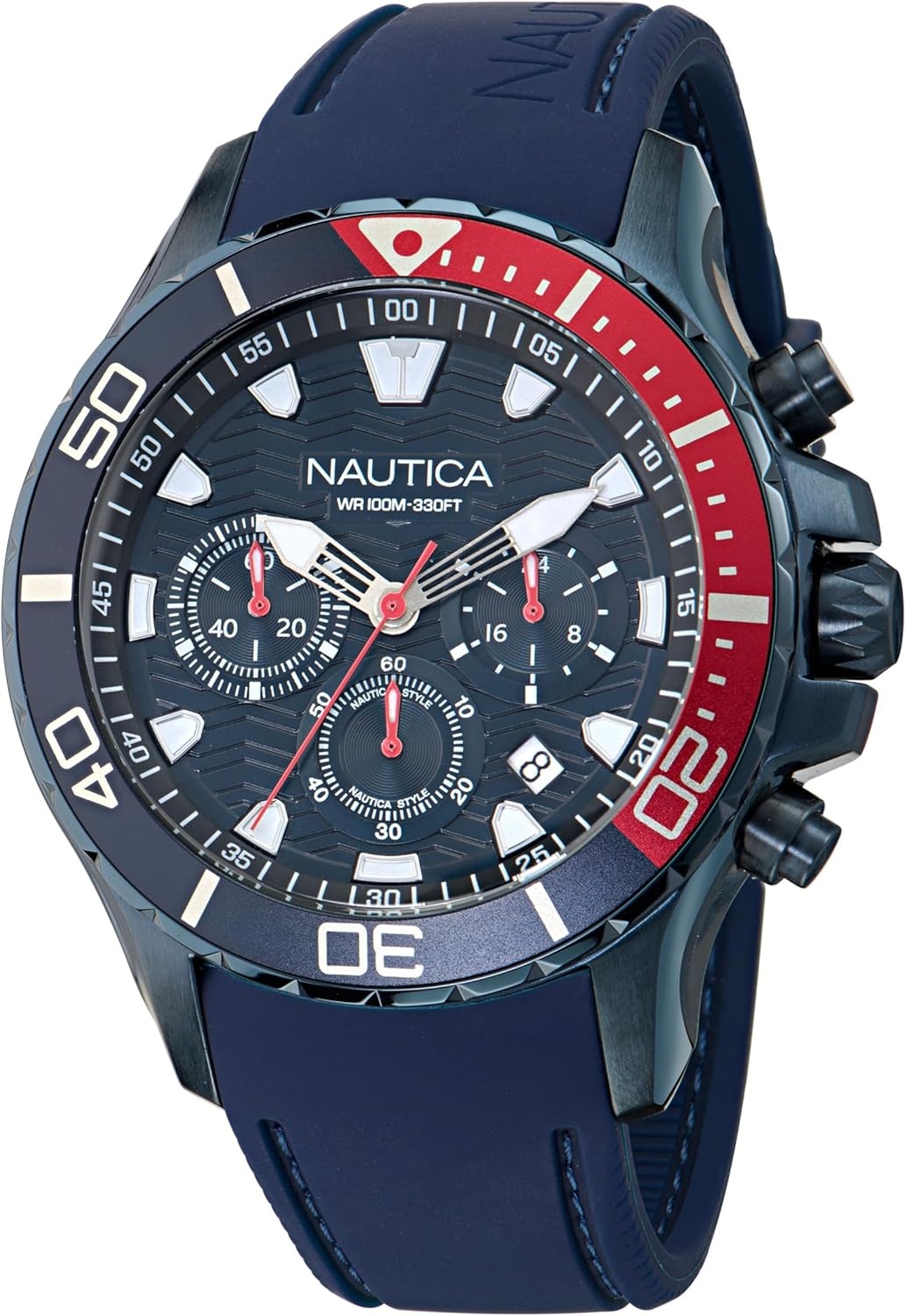 image:imageNautica Mens NST Chronograph 44mm WatchBlueRedBlueBlue