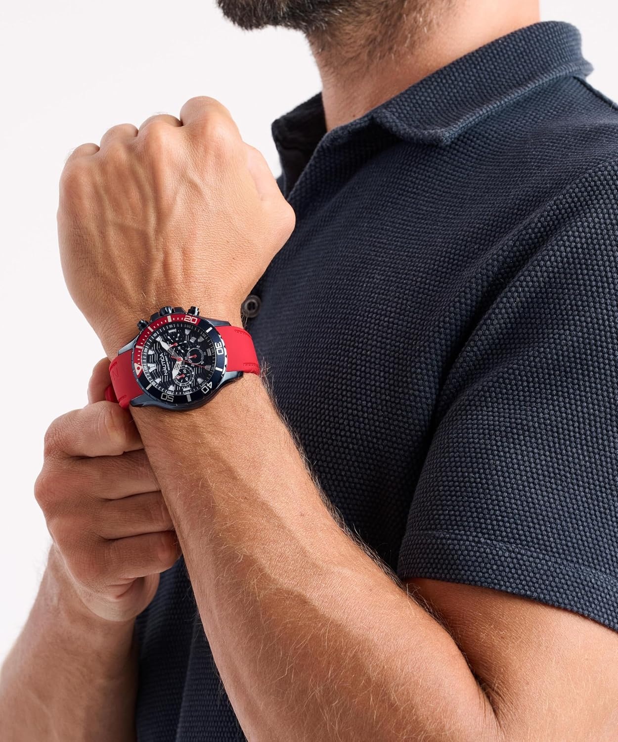 image:imageNautica Mens NST Chronograph 44mm WatchBlueRedBlueBlue