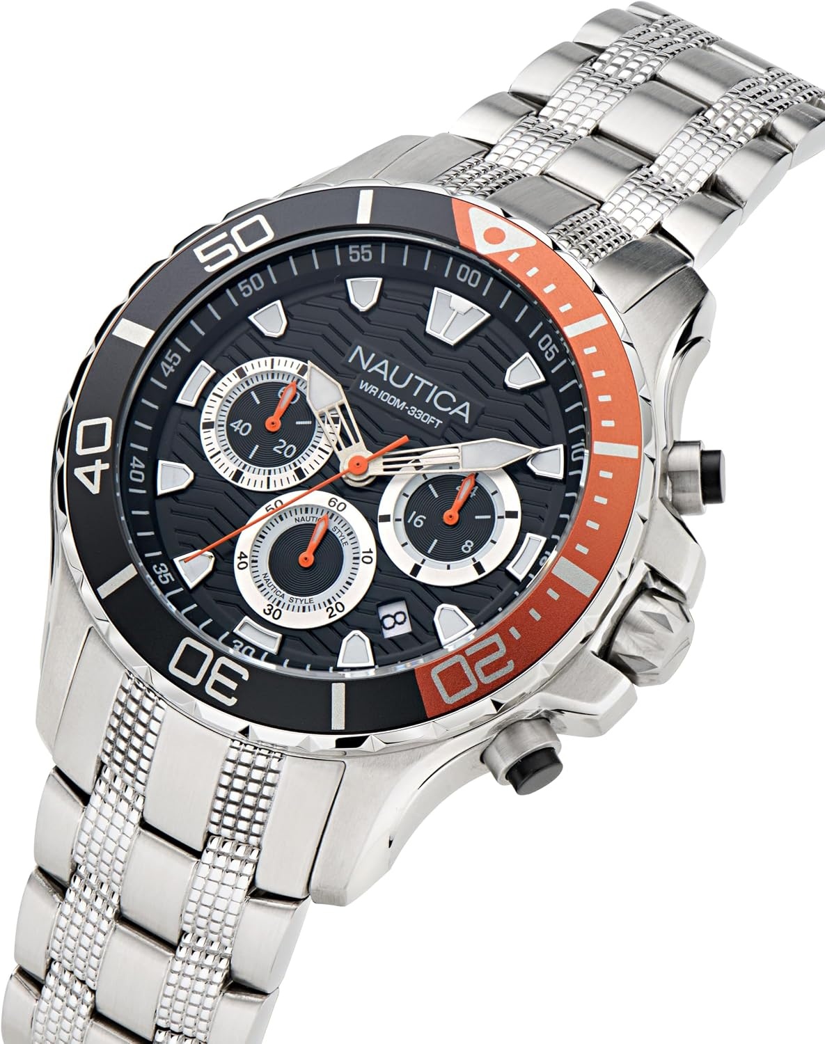 image:imageNautica Mens NST Chronograph 44mm WatchSilverBlackSilver