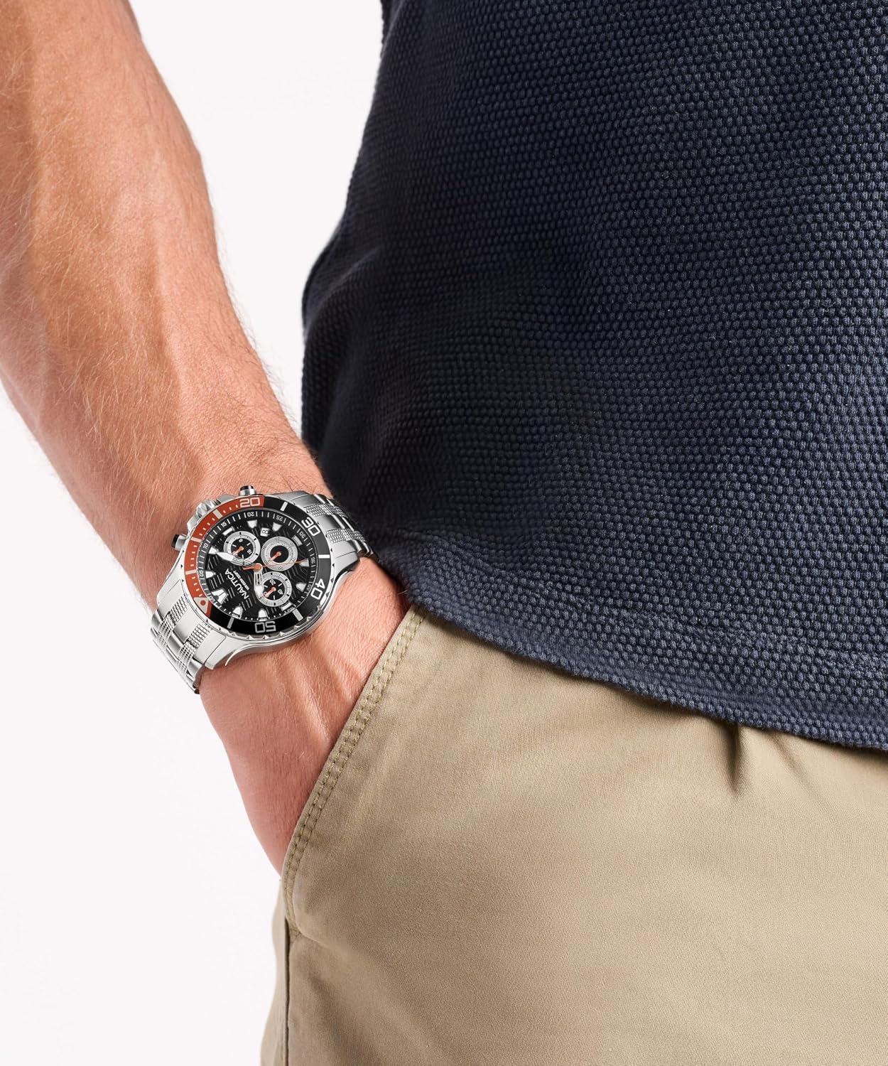image:imageNautica Mens NST Chronograph 44mm WatchSilverBlackSilver