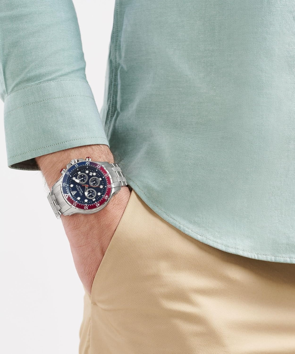 image:imageNautica Mens NST Chronograph 44mm WatchSilverBlueBlueSilver