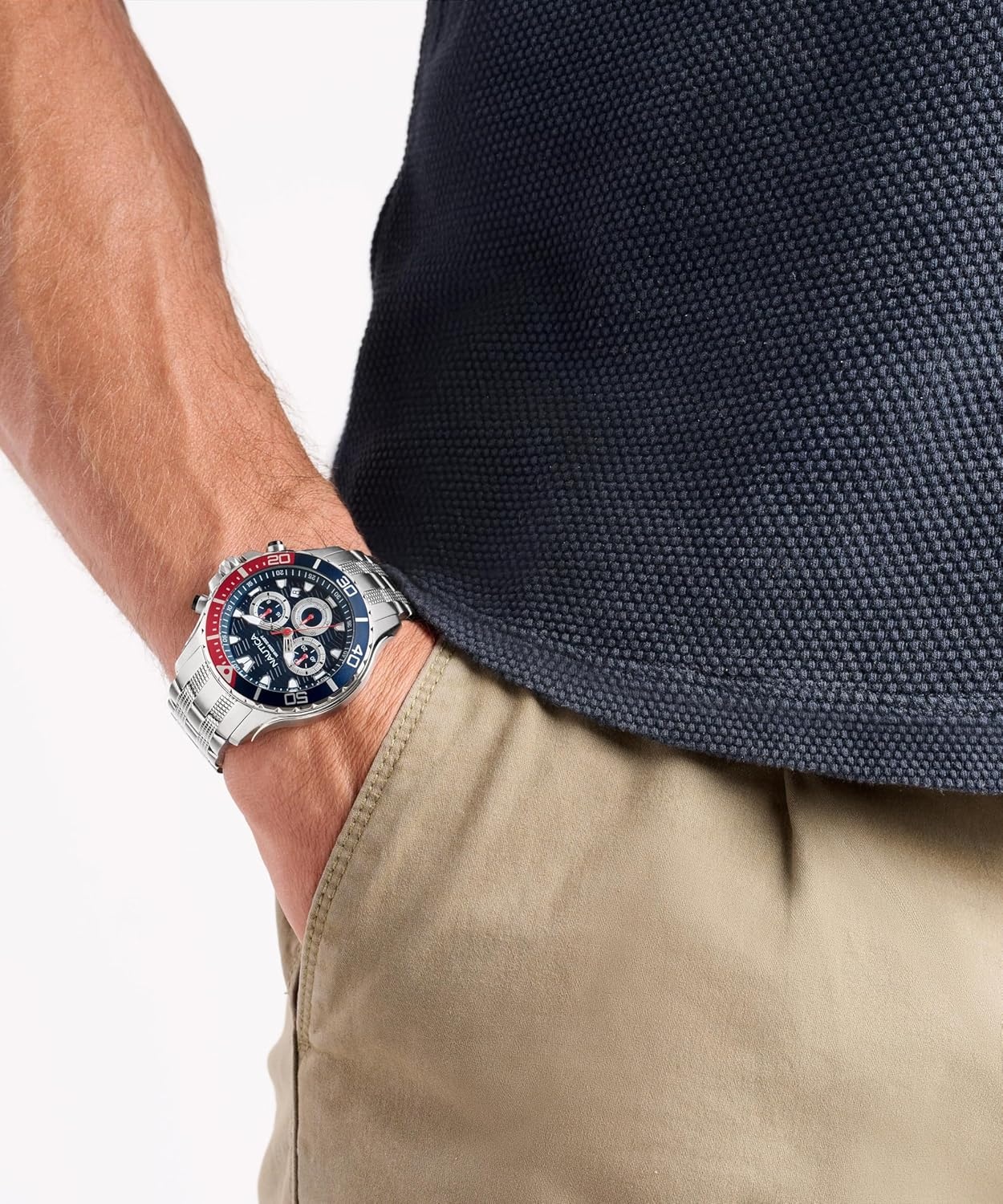 image:imageNautica Mens NST Chronograph 44mm WatchSilverBlueRedSilver