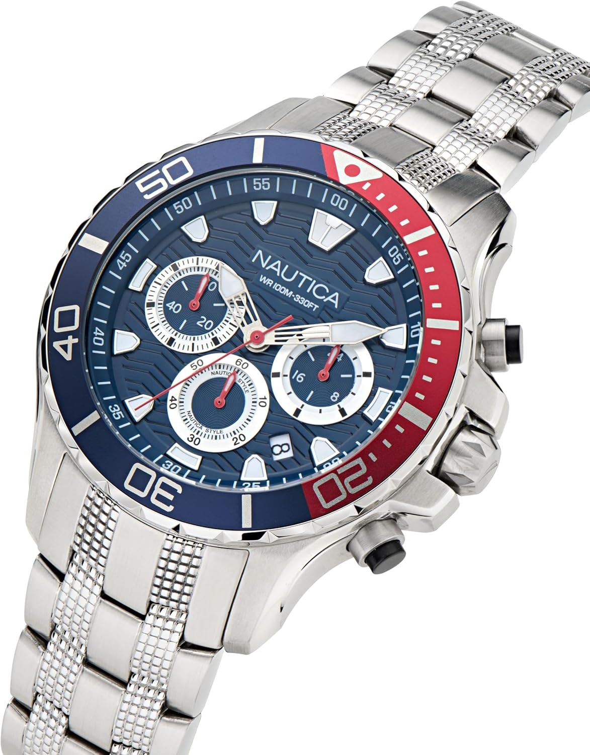 image:imageNautica Mens NST Chronograph 44mm WatchSilverBlueRedSilver