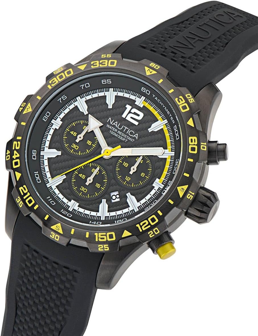 image:imageNautica Mens NST Chronograph 46mm WatchBlackBlackIP Black