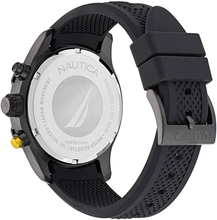 image:imageNautica Mens NST Chronograph 46mm WatchBlackBlackIP Black