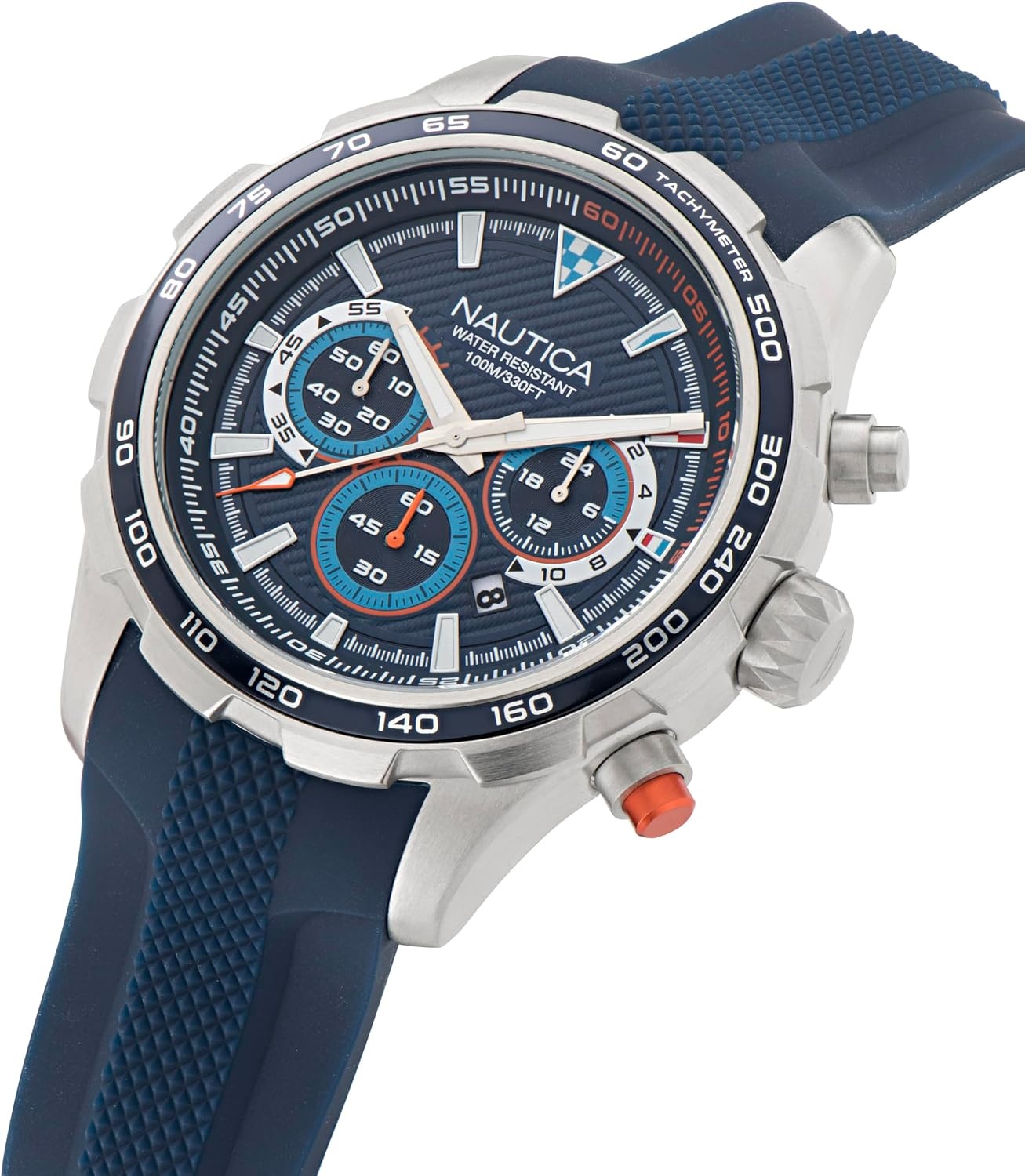 image:imageNautica Mens NST Chronograph 46mm WatchBlue SiliconeBlueSilver