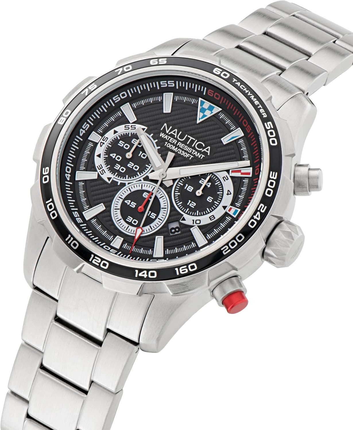 image:imageNautica Mens NST Chronograph 46mm WatchSilverBlackSilver