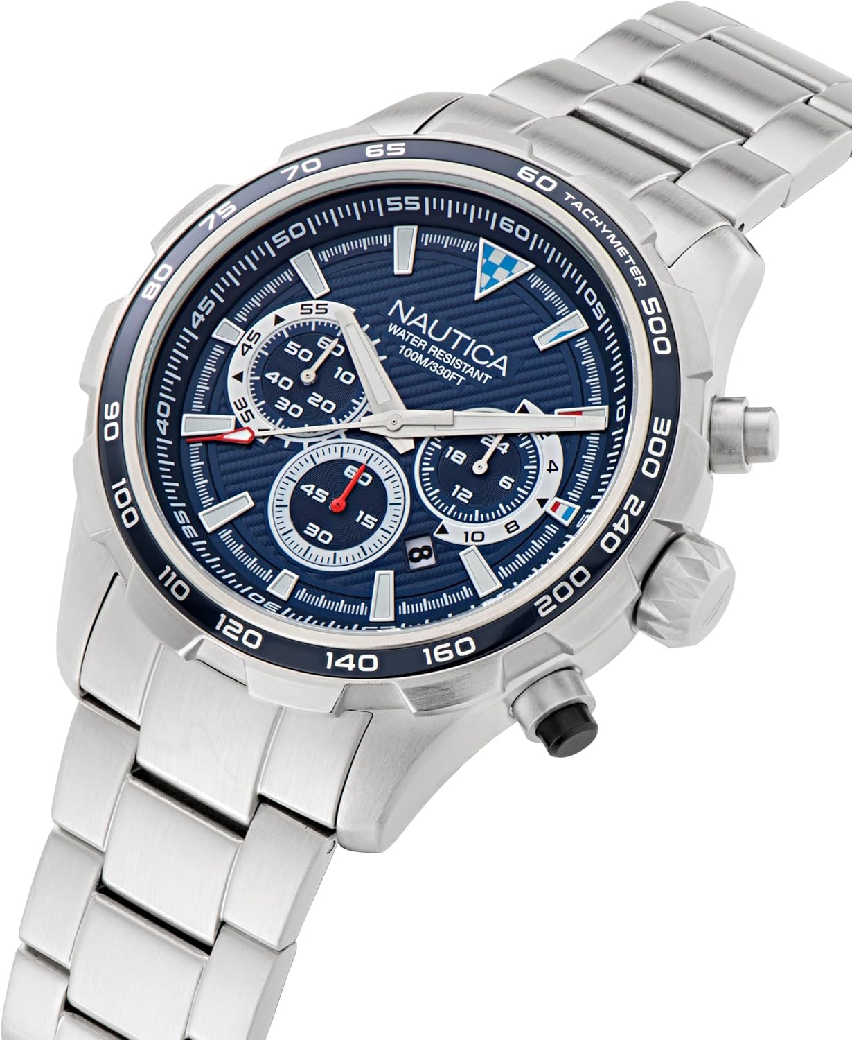 image:imageNautica Mens NST Chronograph 46mm WatchSilverBlueBlueSilver