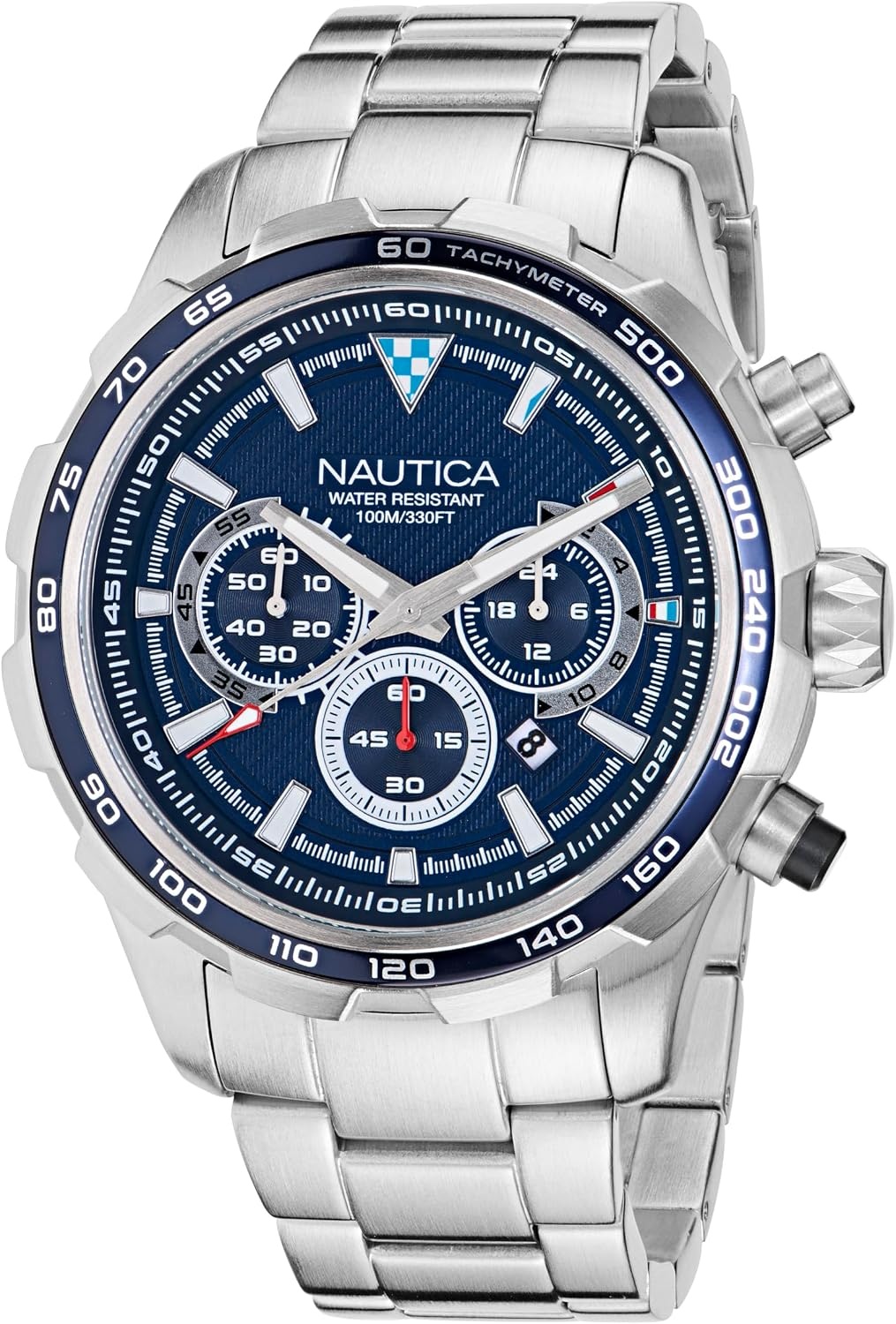 image:imageNautica Mens NST Chronograph 46mm WatchSilverBlueBlueSilver