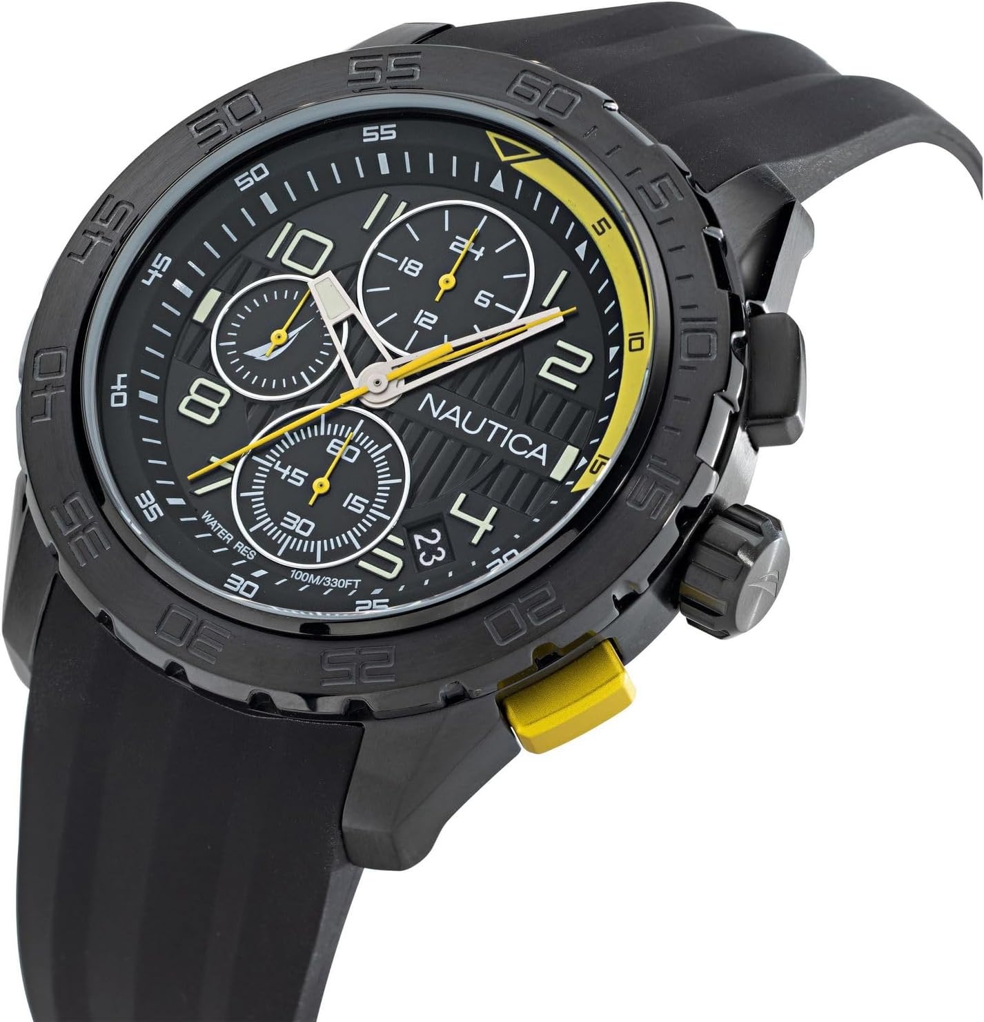image:imageNautica Mens NST Chronograph 47mm WatchBlack SiliconeBlackIP Black
