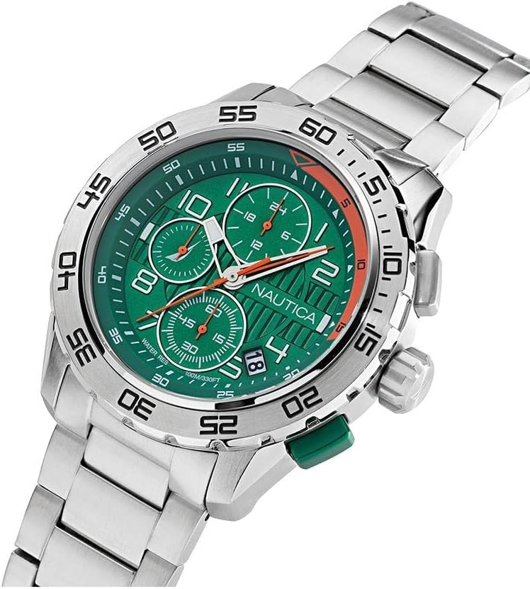 image:imageNautica Mens NST Chronograph 47mm WatchSilverGreenSilver