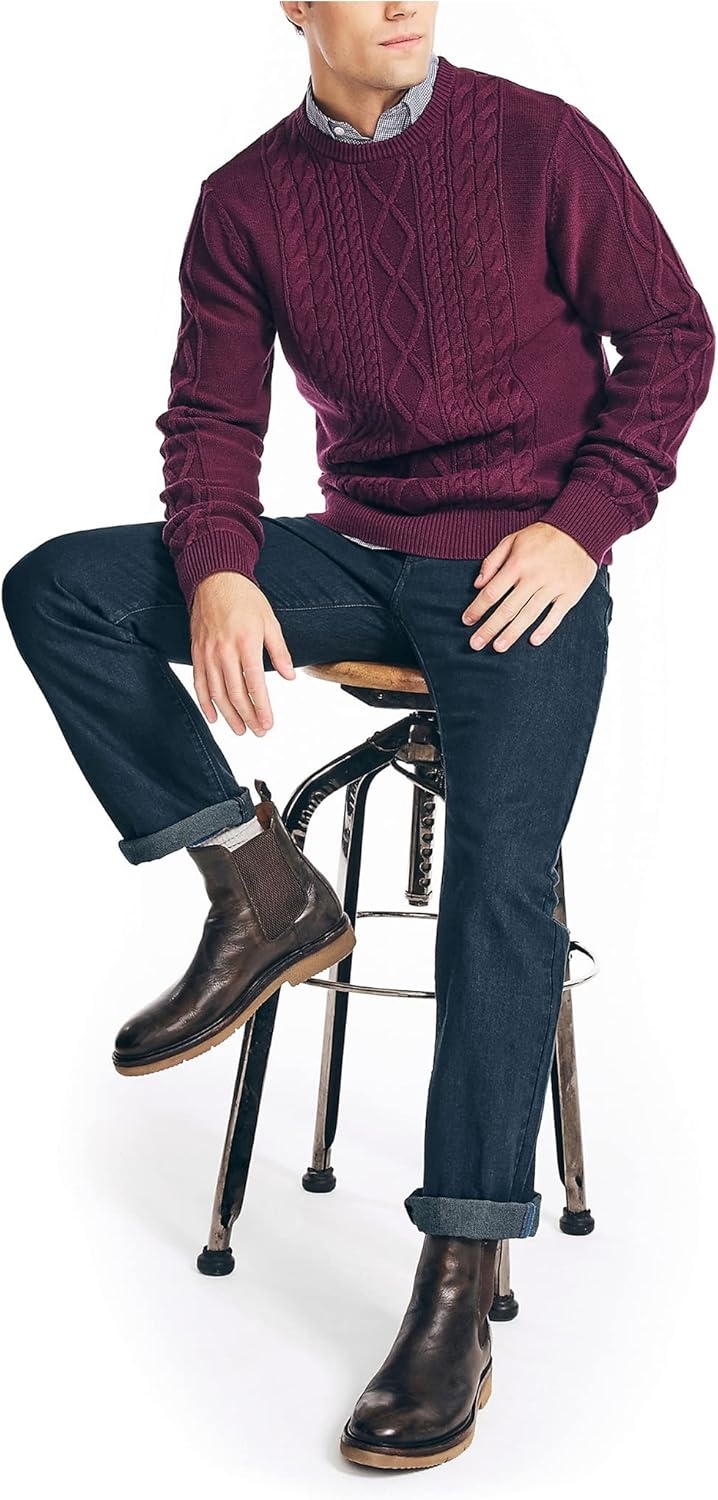 image:imageNautica Mens Nautica CableKnit SweaterSweaterShipwreck Burgundy Heather