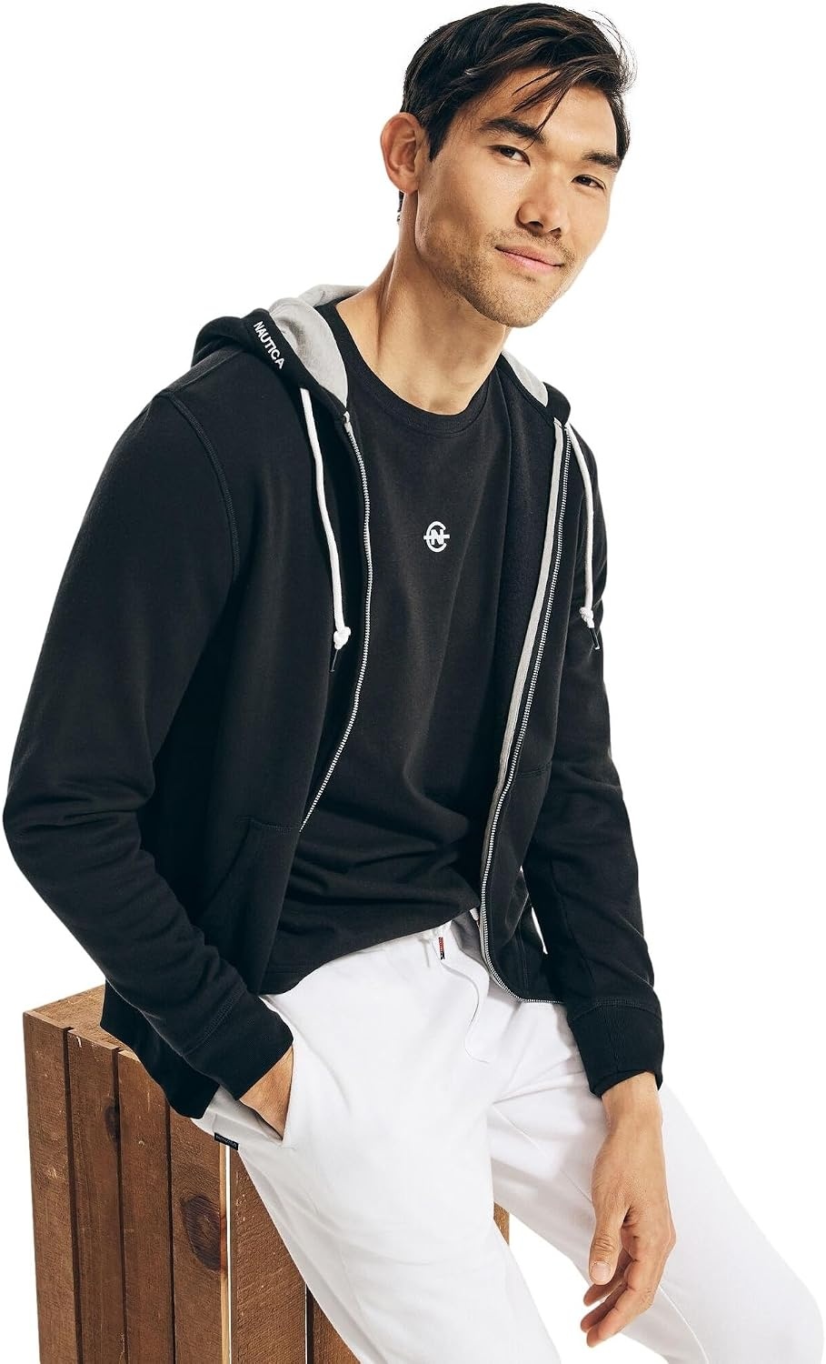 image:imageNautica Mens Nautica Mens Anchor Fleece Fullzip HoodieNight Black