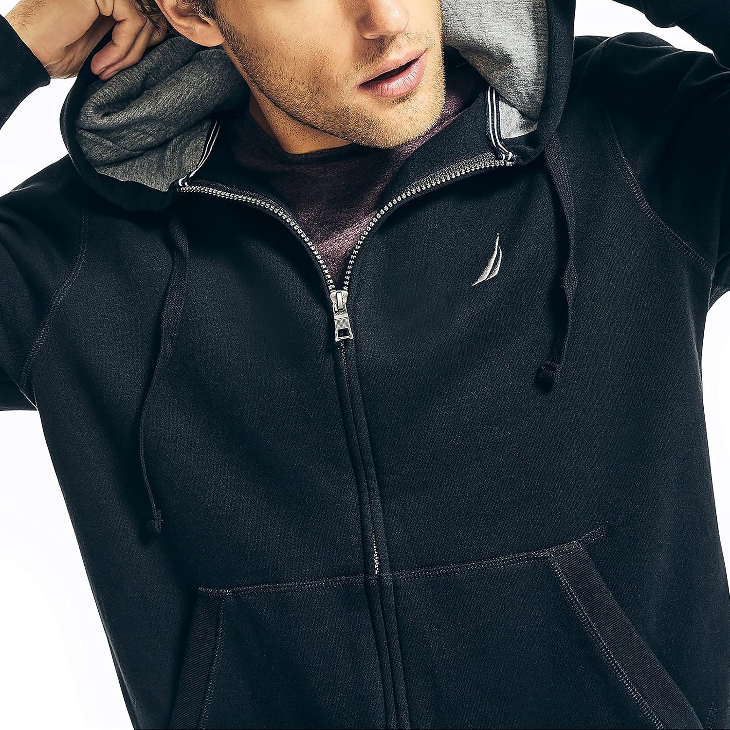 image:imageNautica Mens Nautica Mens Anchor Fleece Fullzip HoodieTrue Black