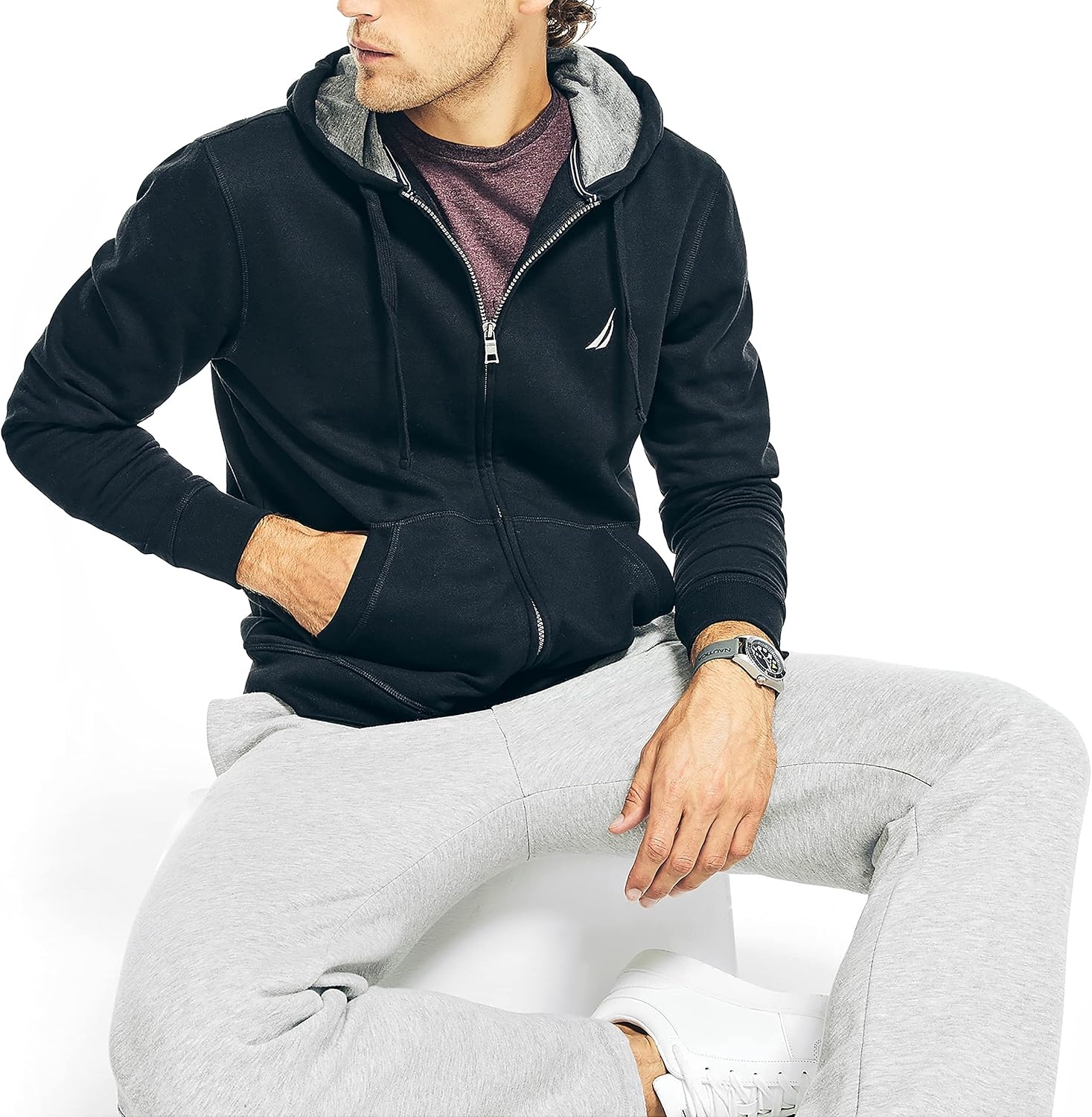 image:imageNautica Mens Nautica Mens Anchor Fleece Fullzip HoodieTrue Black