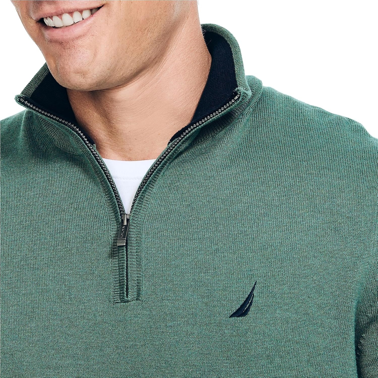 image:imageNautica Mens Nautica Mens Quarterzip SweaterArctic Fern Heather