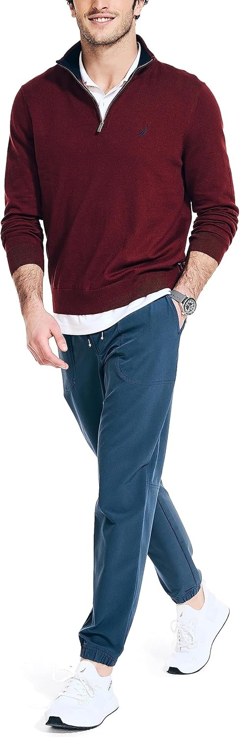 image:imageNautica Mens Nautica Mens Quarterzip SweaterDeep Crimson