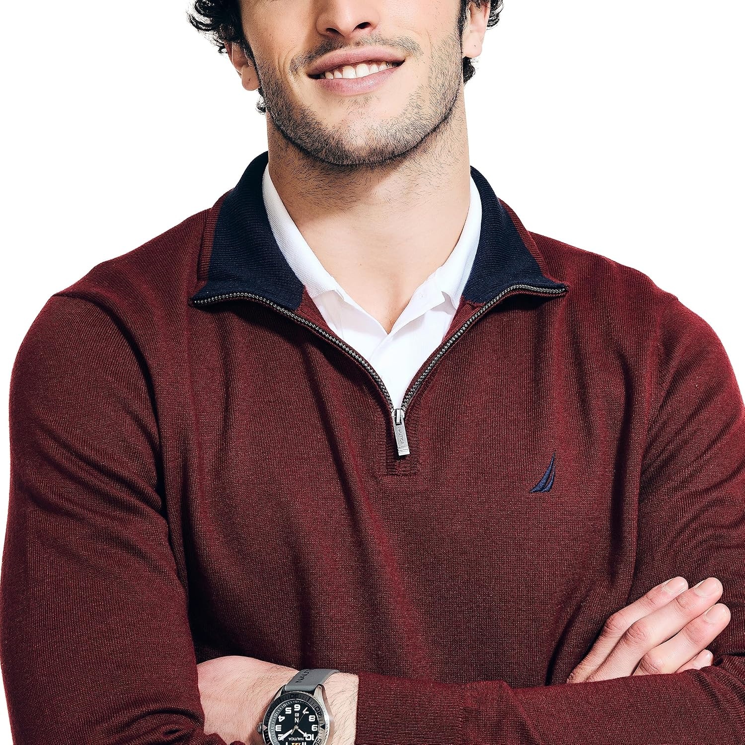 image:imageNautica Mens Nautica Mens Quarterzip SweaterDeep Crimson