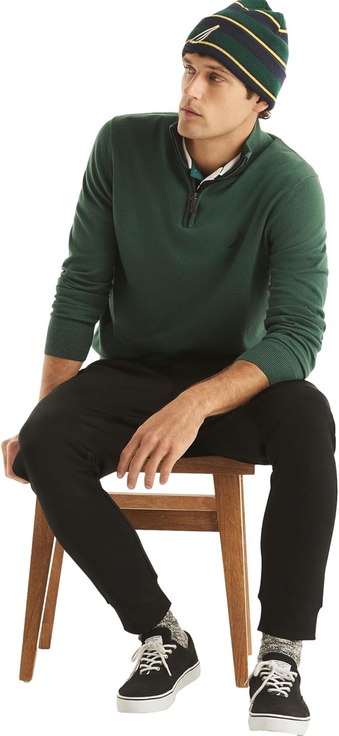 image:imageNautica Mens Nautica Mens Quarterzip SweaterForest Green