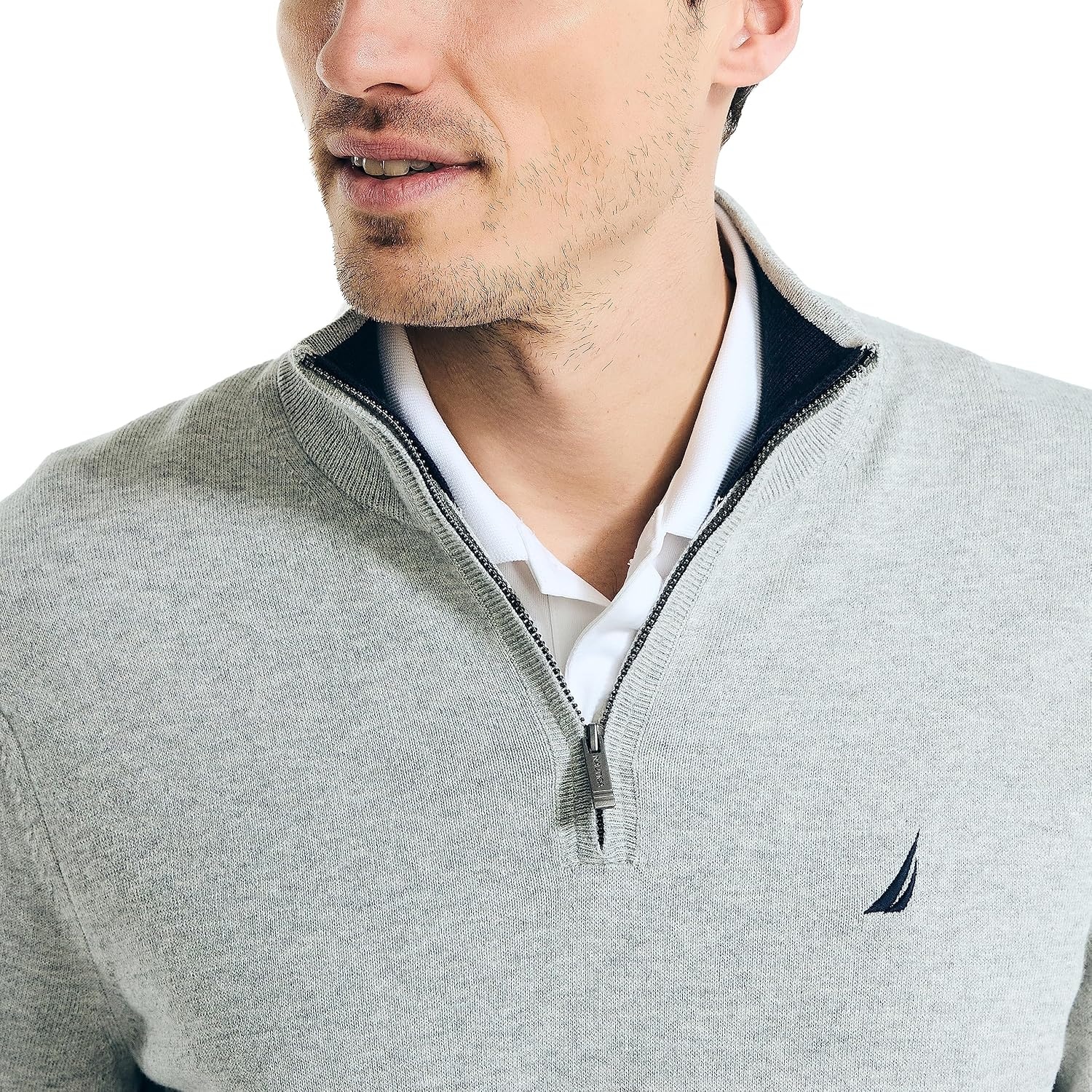 image:imageNautica Mens Nautica Mens Quarterzip SweaterGrey Heather