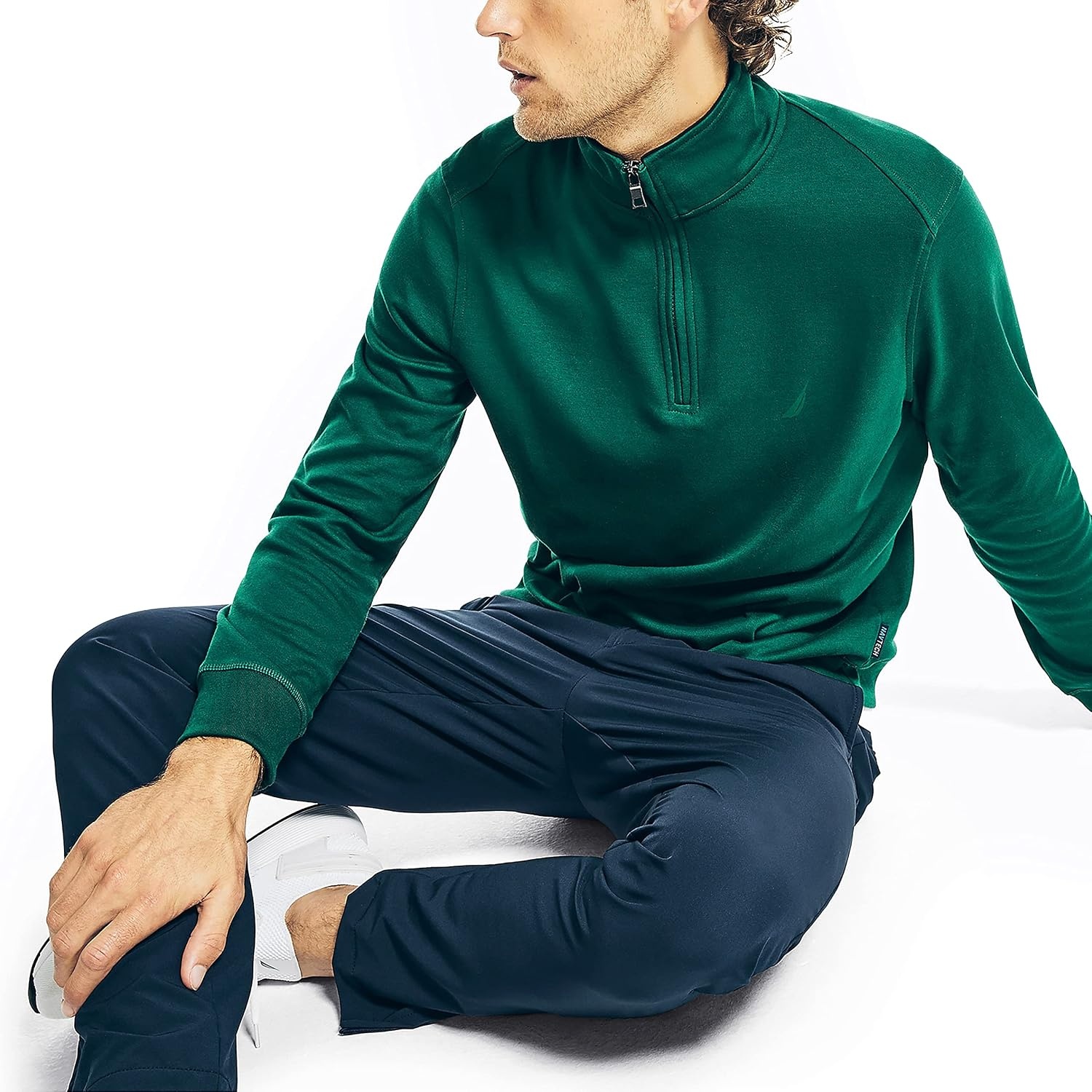 image:imageNautica Mens Nautica Mens Quarterzip SweaterTidal Green